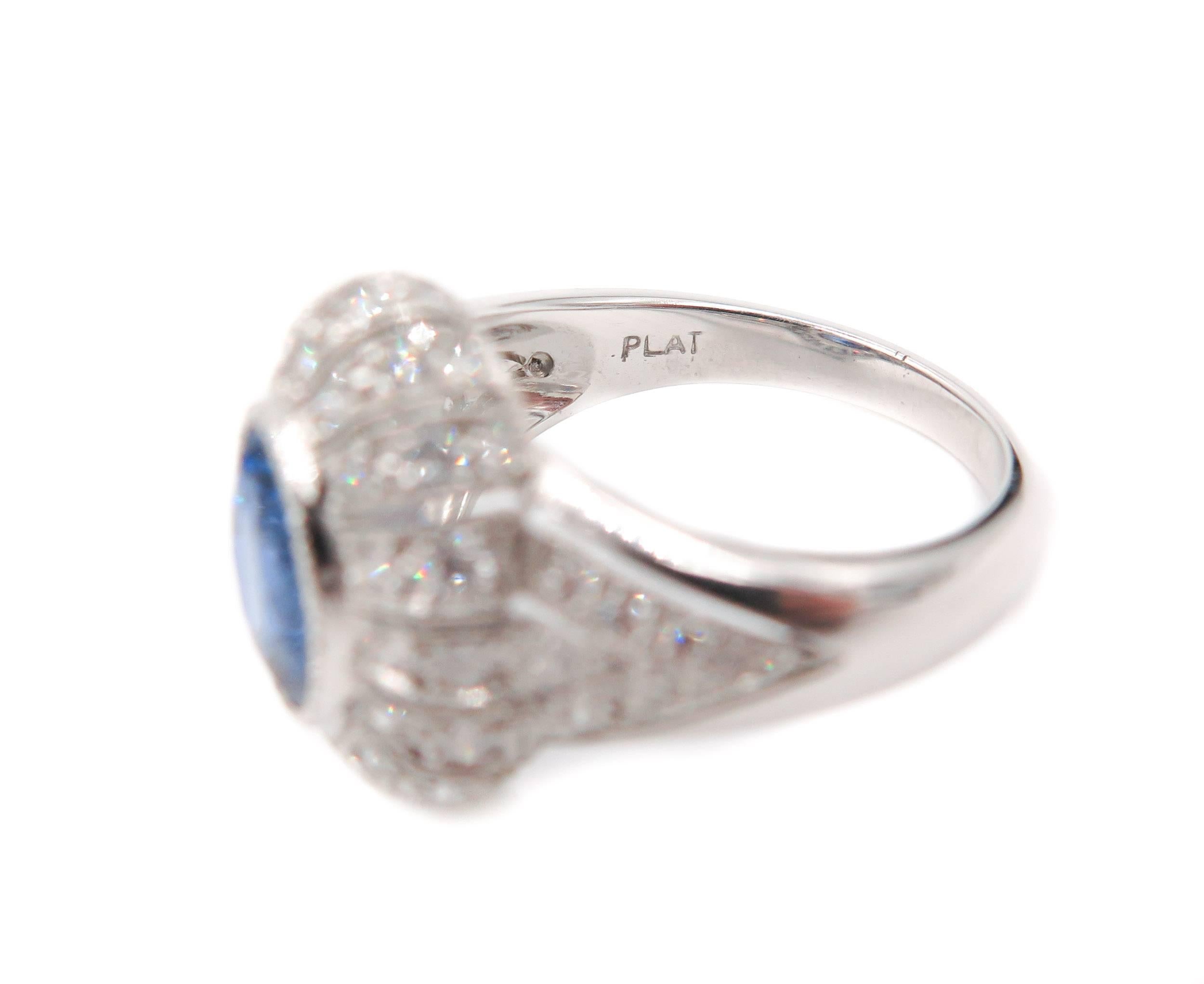 Oval Sapphire Diamond Platinum Ring 3