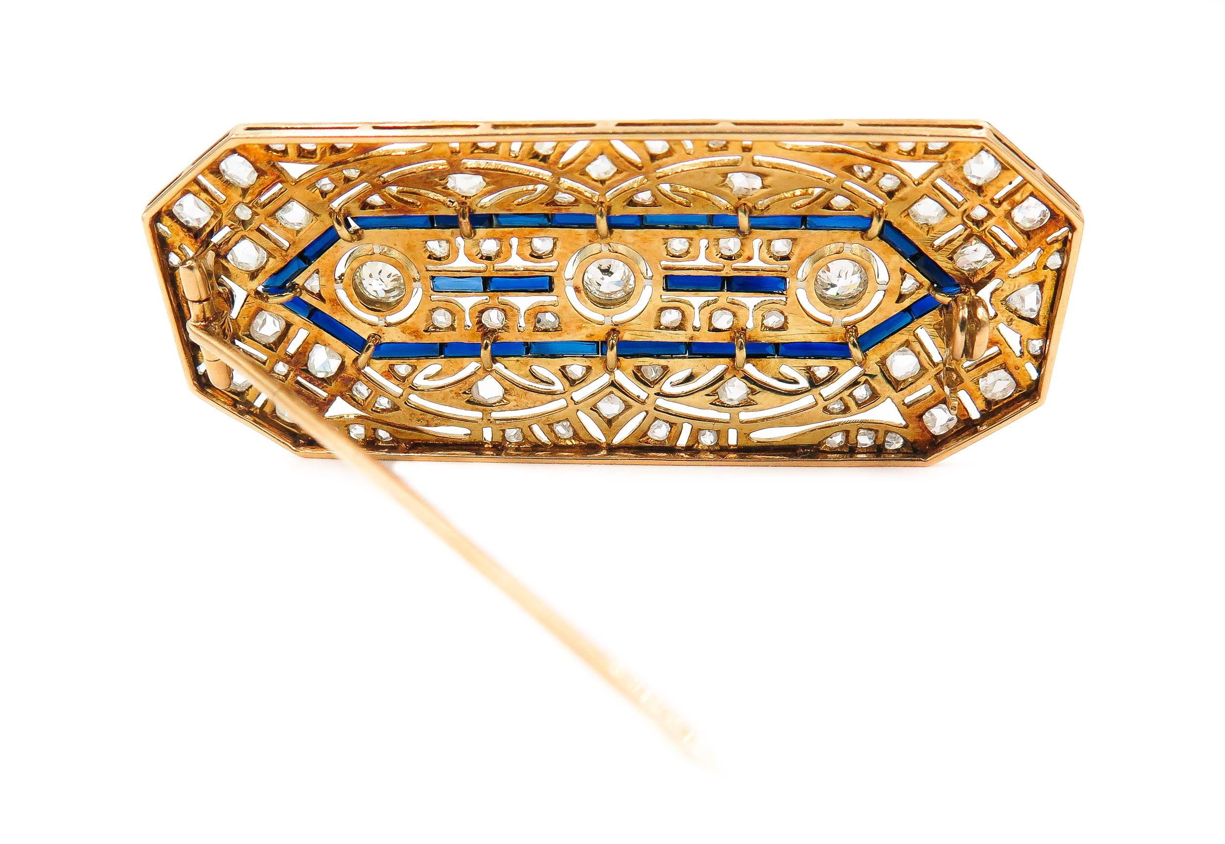 Art Deco Sapphire Diamond Brooch 1