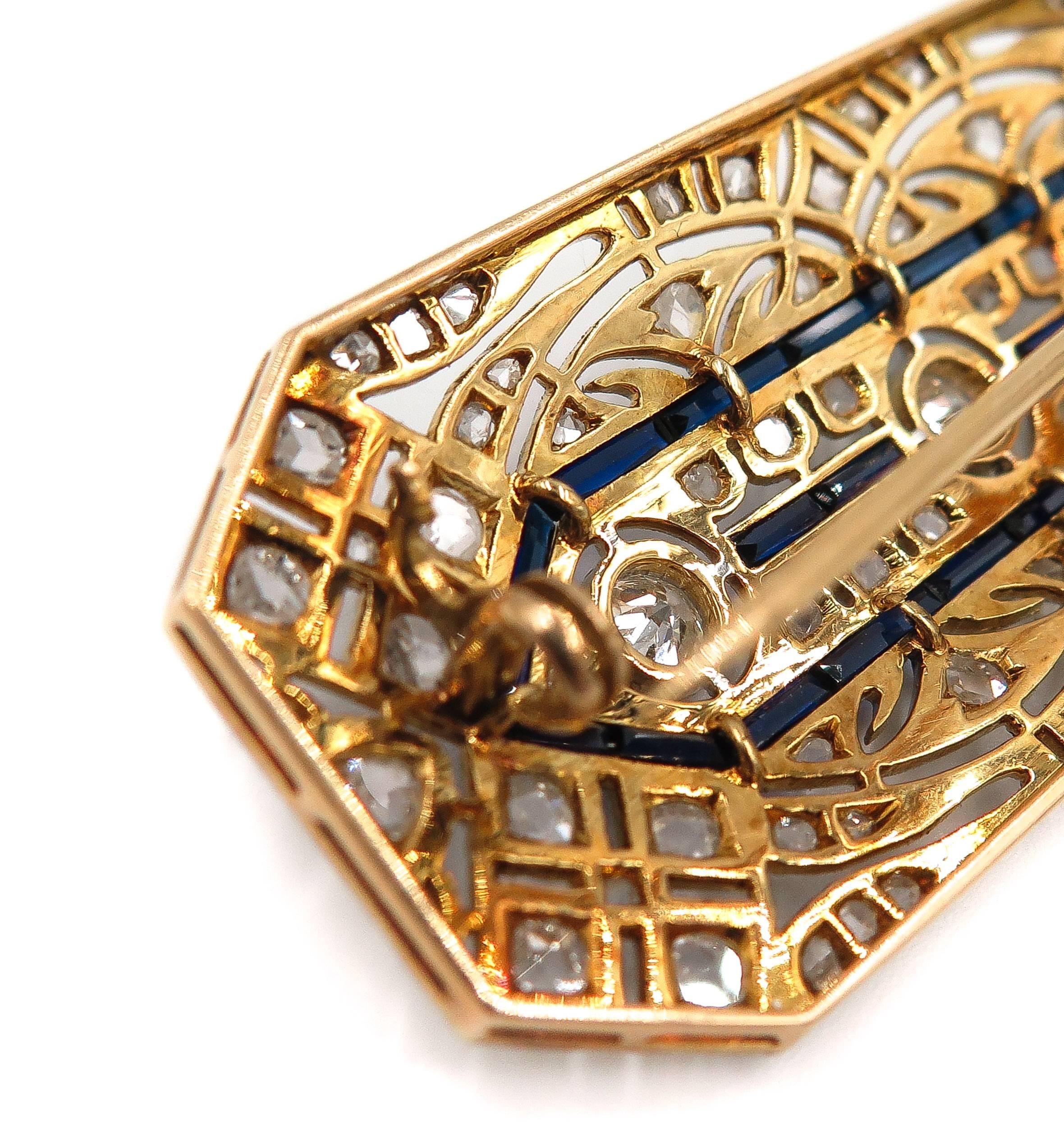Art Deco Sapphire Diamond Brooch 3