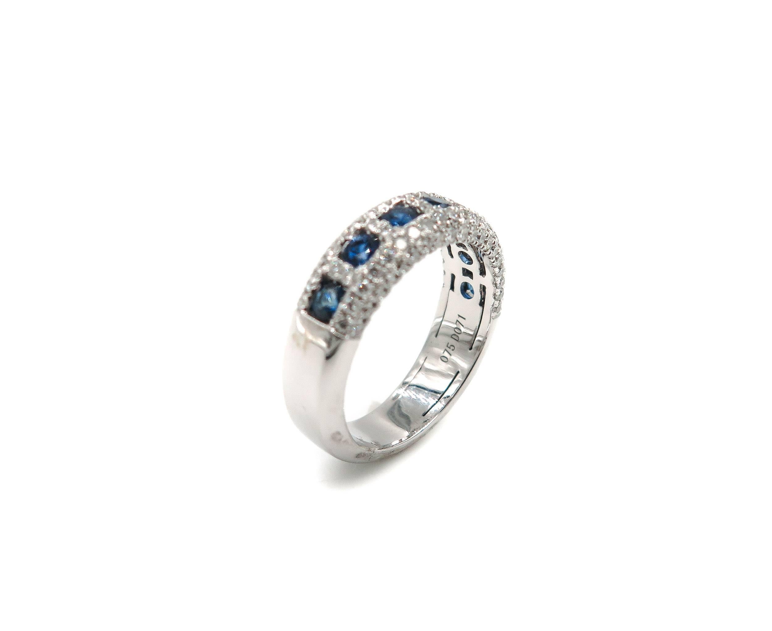 Blue Sapphire Diamond White Gold Band In New Condition In Greenwich, CT