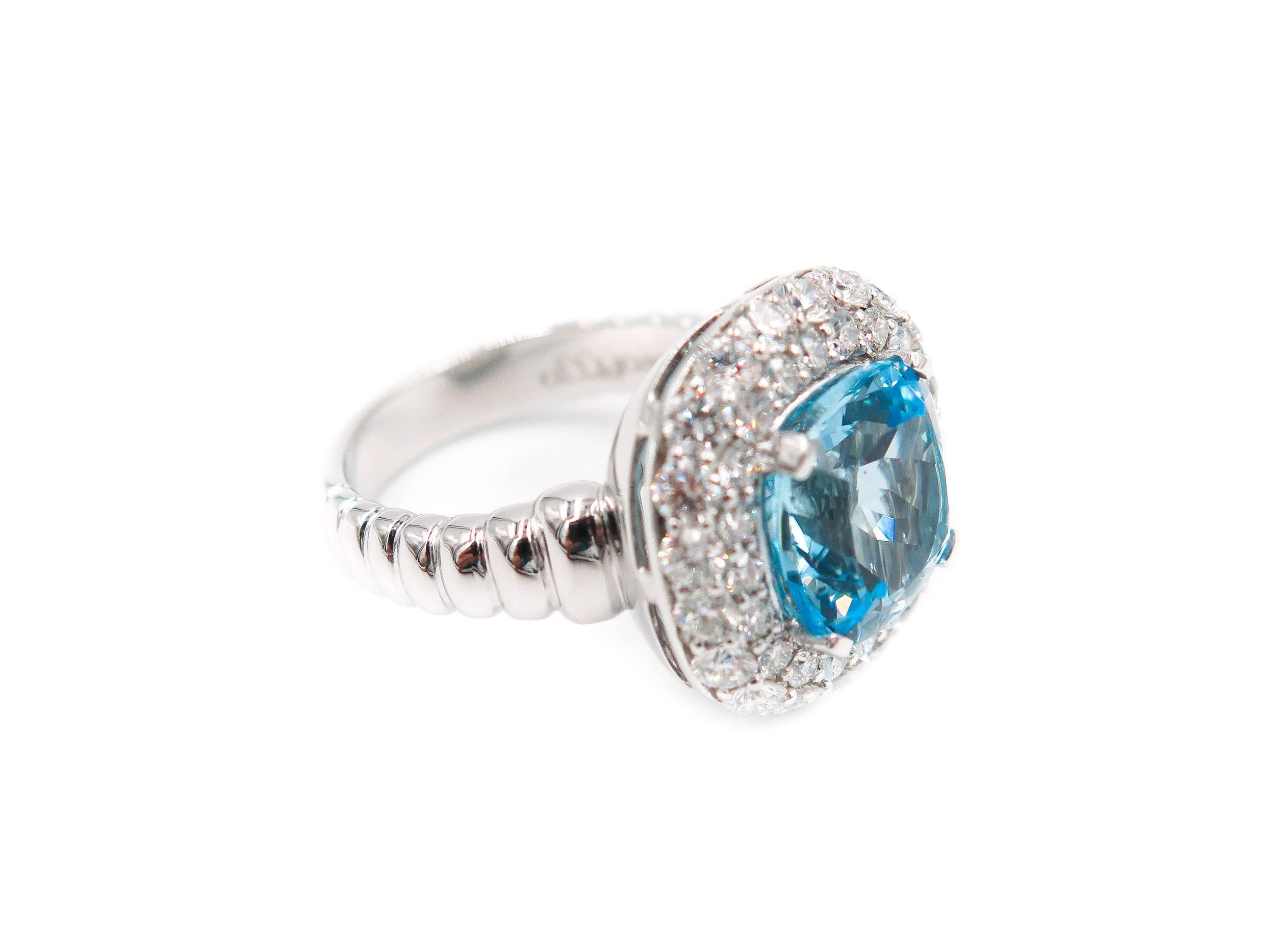 Blue Topaz Diamond White Gold Ring In New Condition In Greenwich, CT