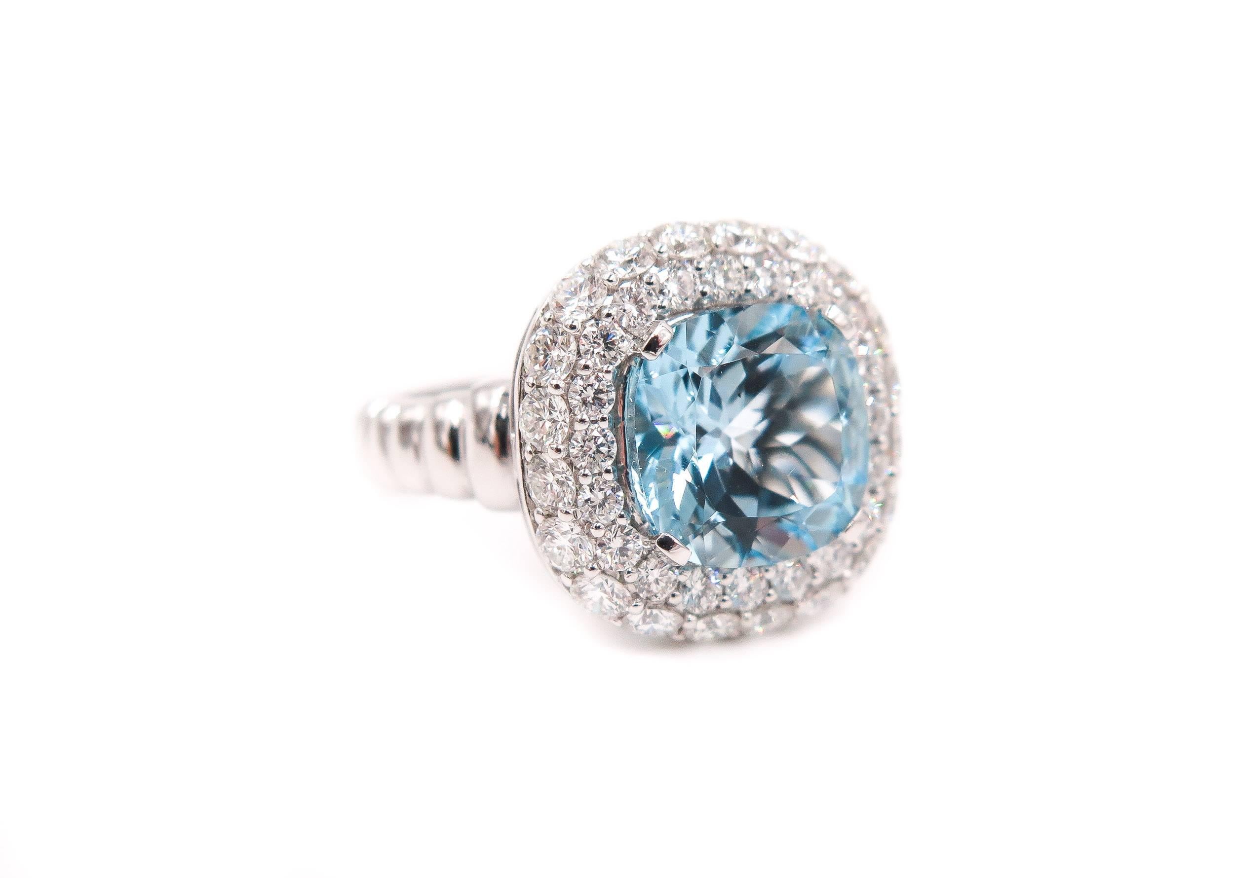 Women's Blue Topaz Diamond White Gold Ring