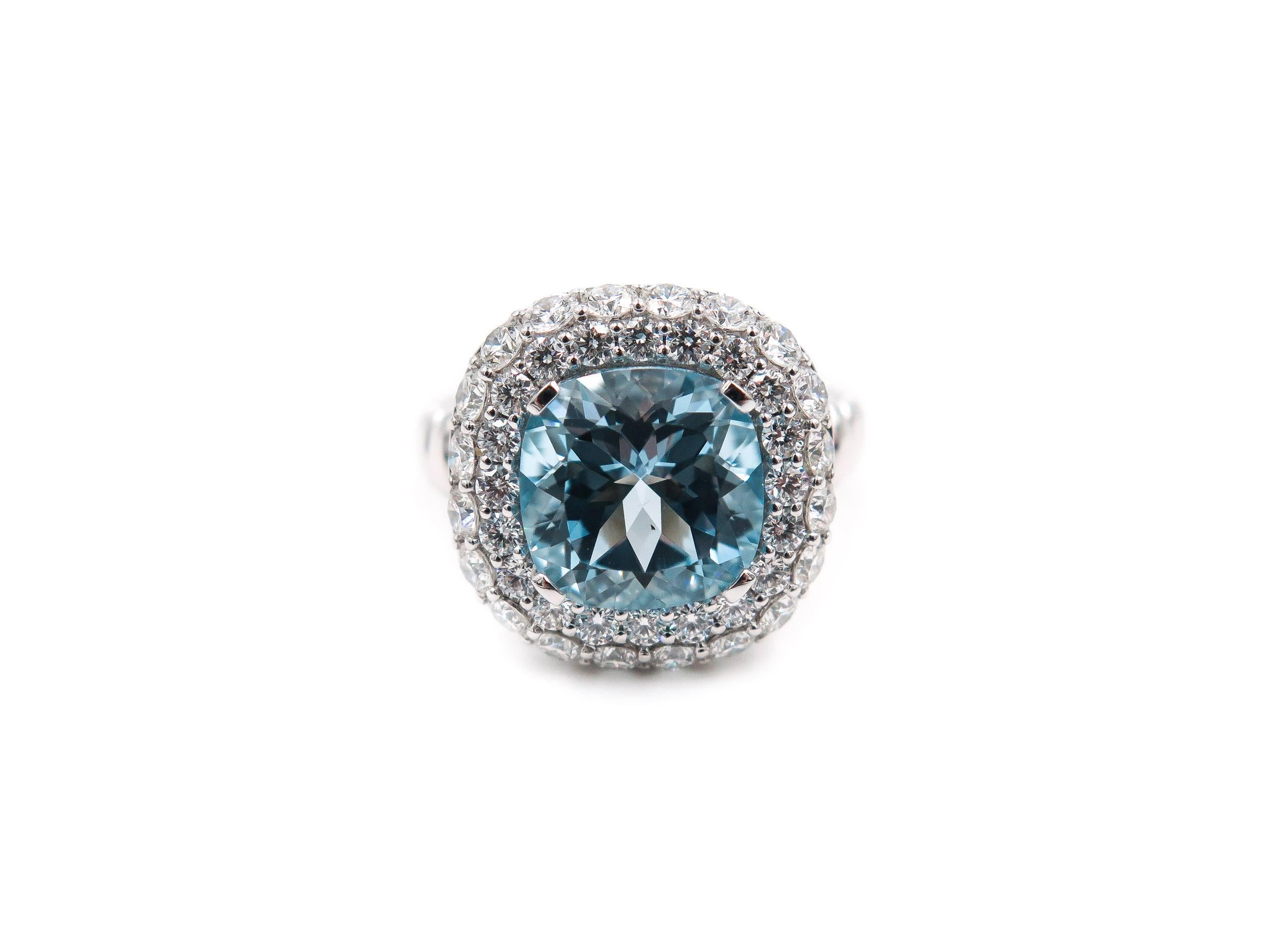 Modern Blue Topaz Diamond White Gold Ring