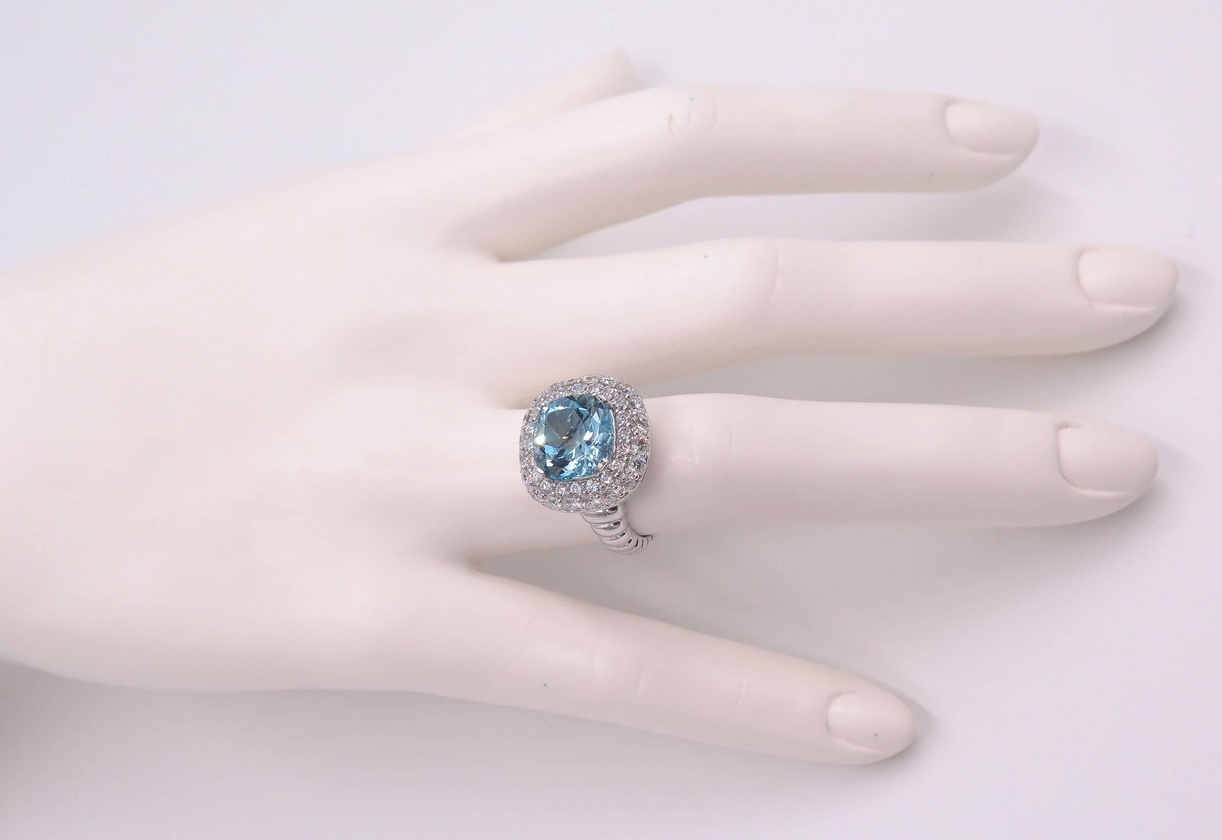 Blue Topaz Diamond White Gold Ring 3