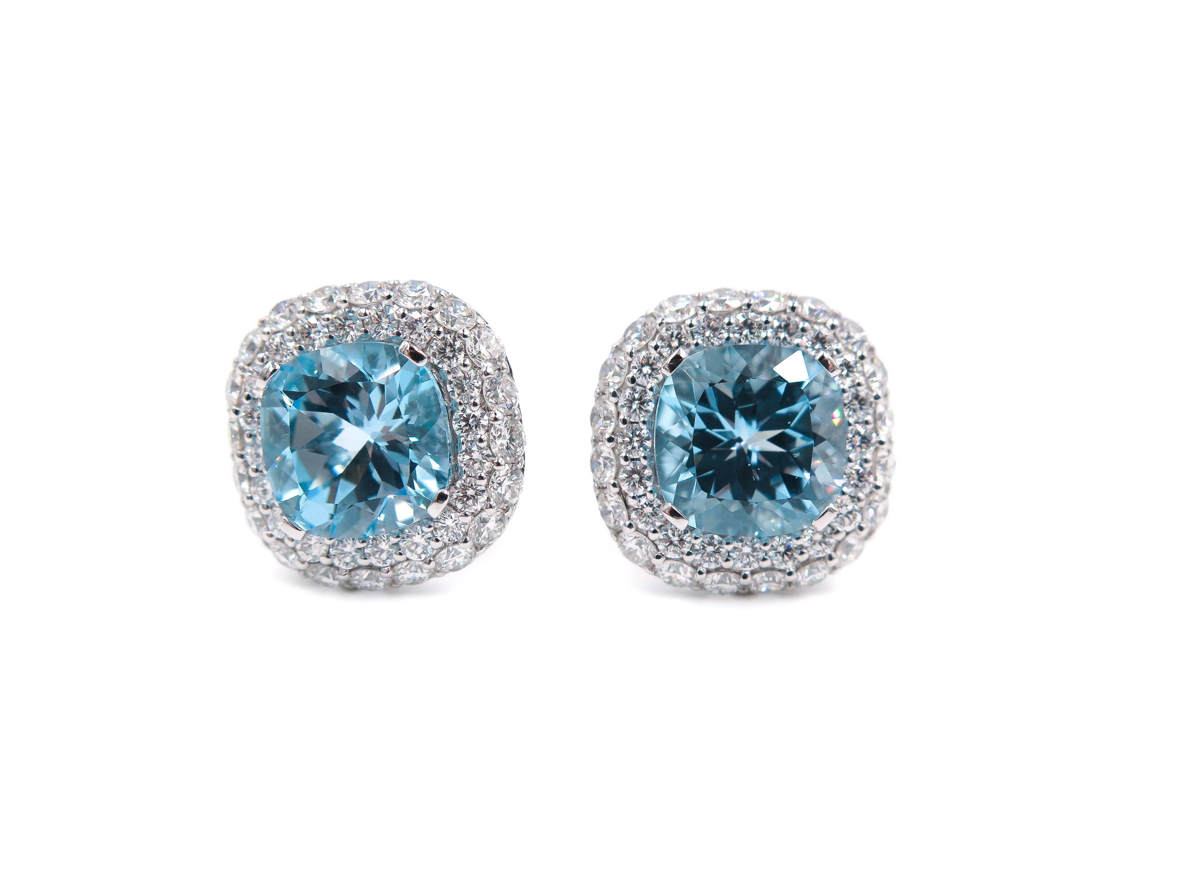 Blue Topaz and Diamond Earrings In New Condition In Greenwich, CT