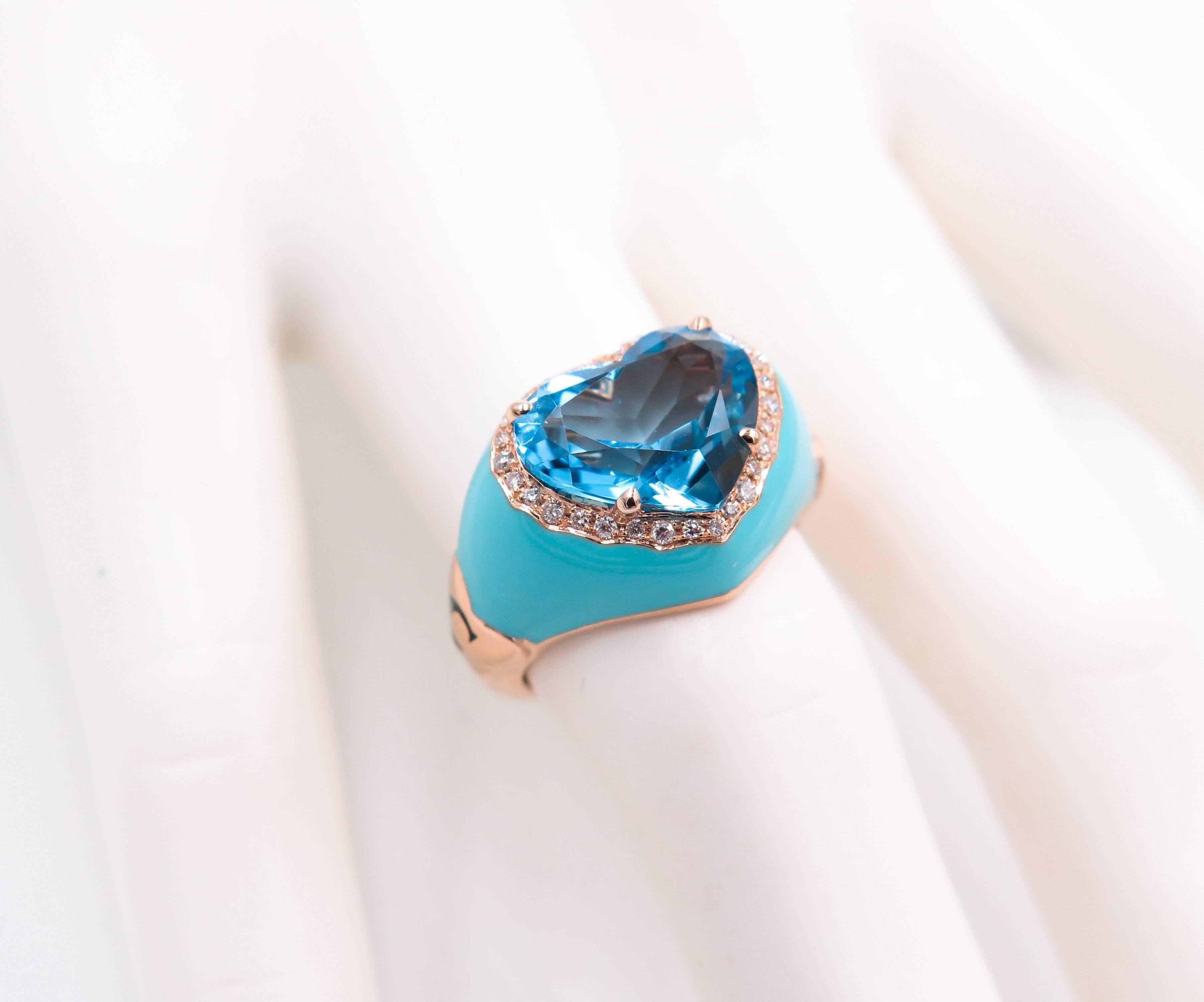 Blue Topaz Rose Gold Enameled Ring 1