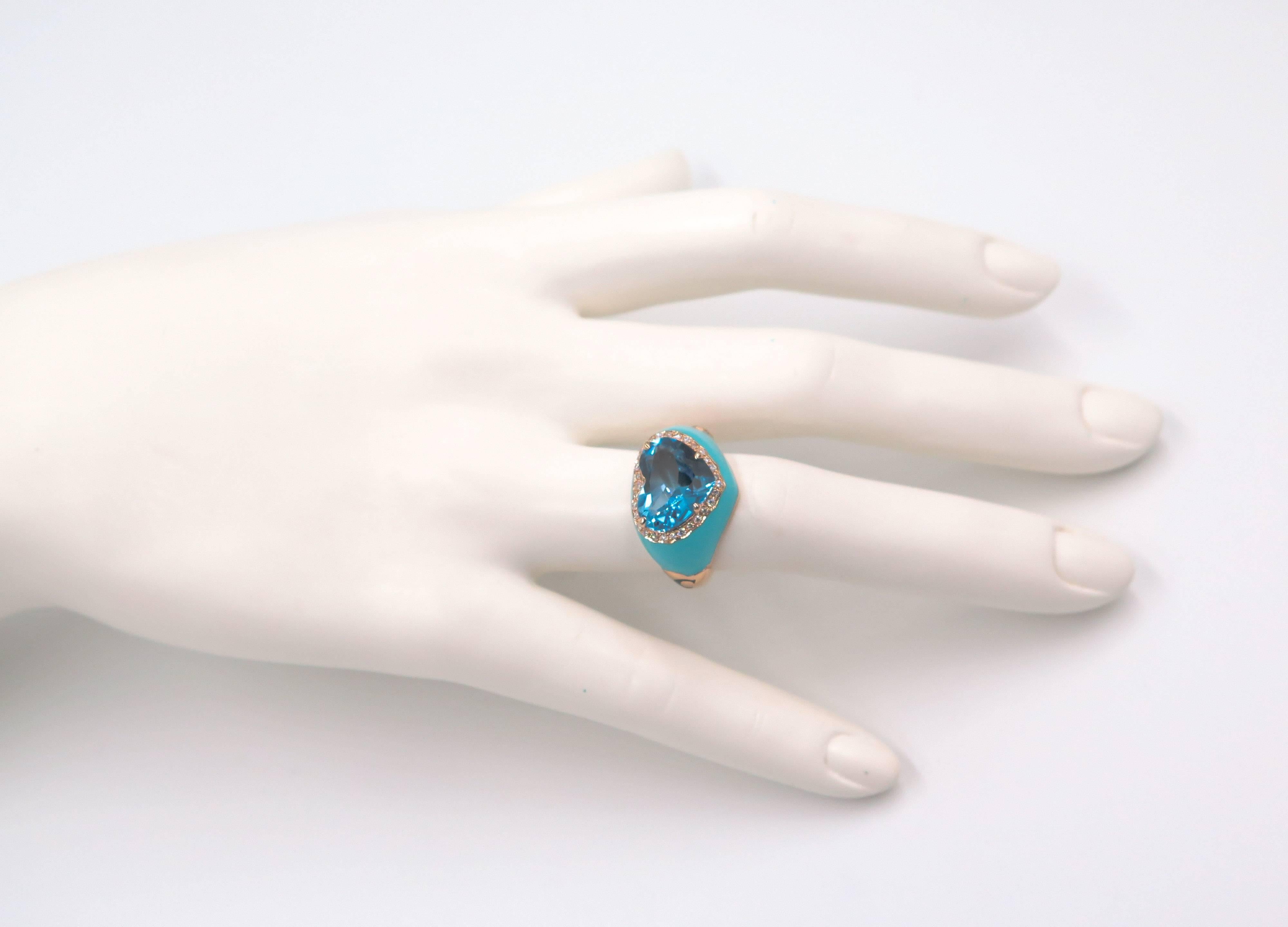 Women's Blue Topaz Rose Gold Enameled Ring