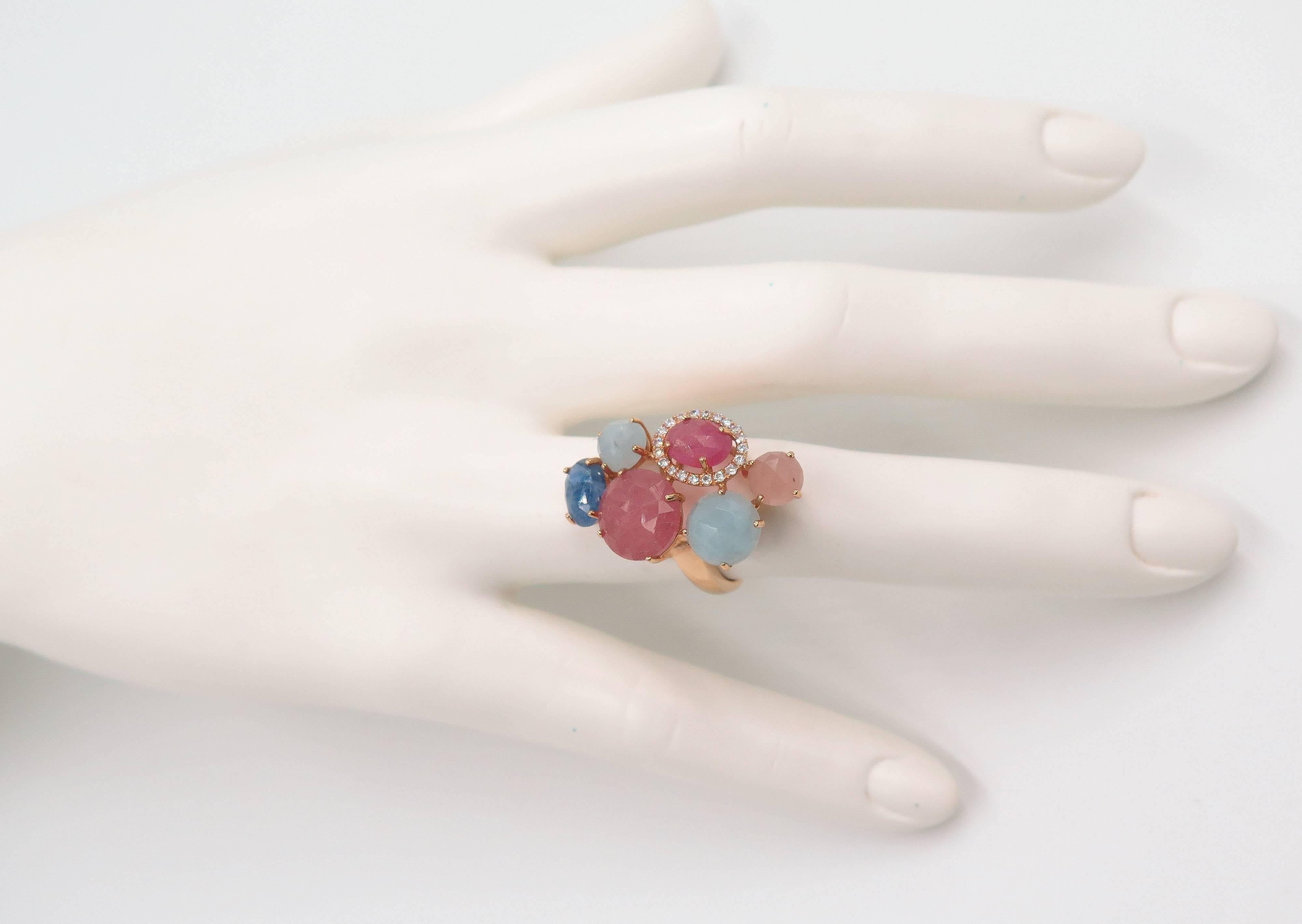 Women's Multicolored Sapphire Diamond Rose Gold Ring