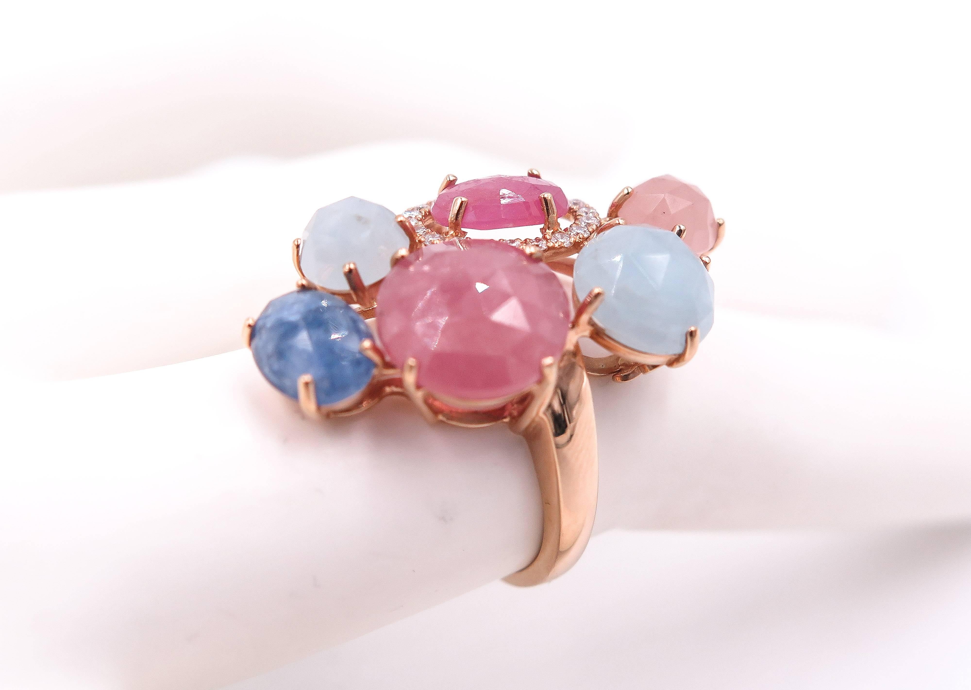 Multicolored Sapphire Diamond Rose Gold Ring 1