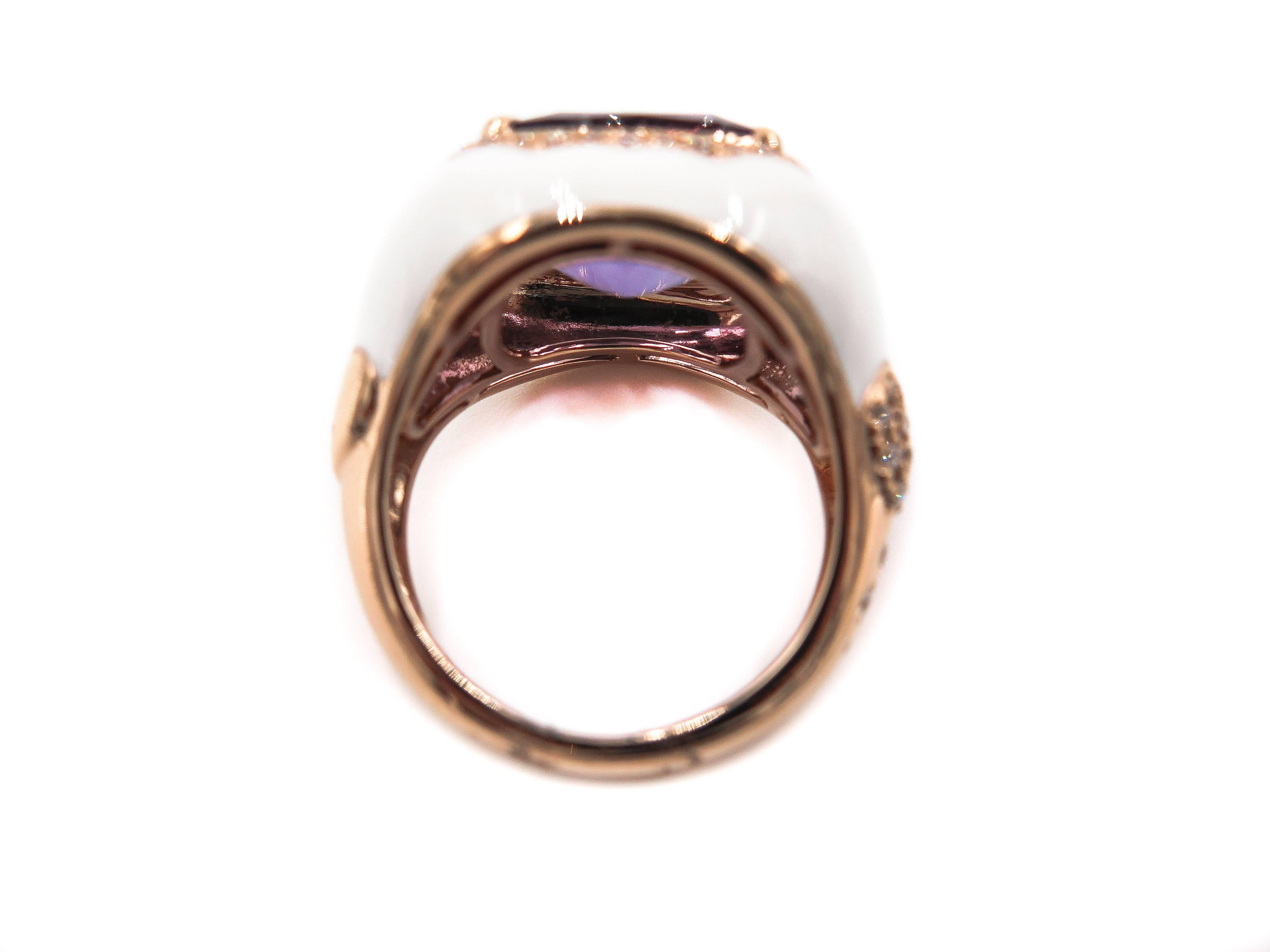 Women's Rose Gold Amethyst Diamond Enamel Cocktail Ring