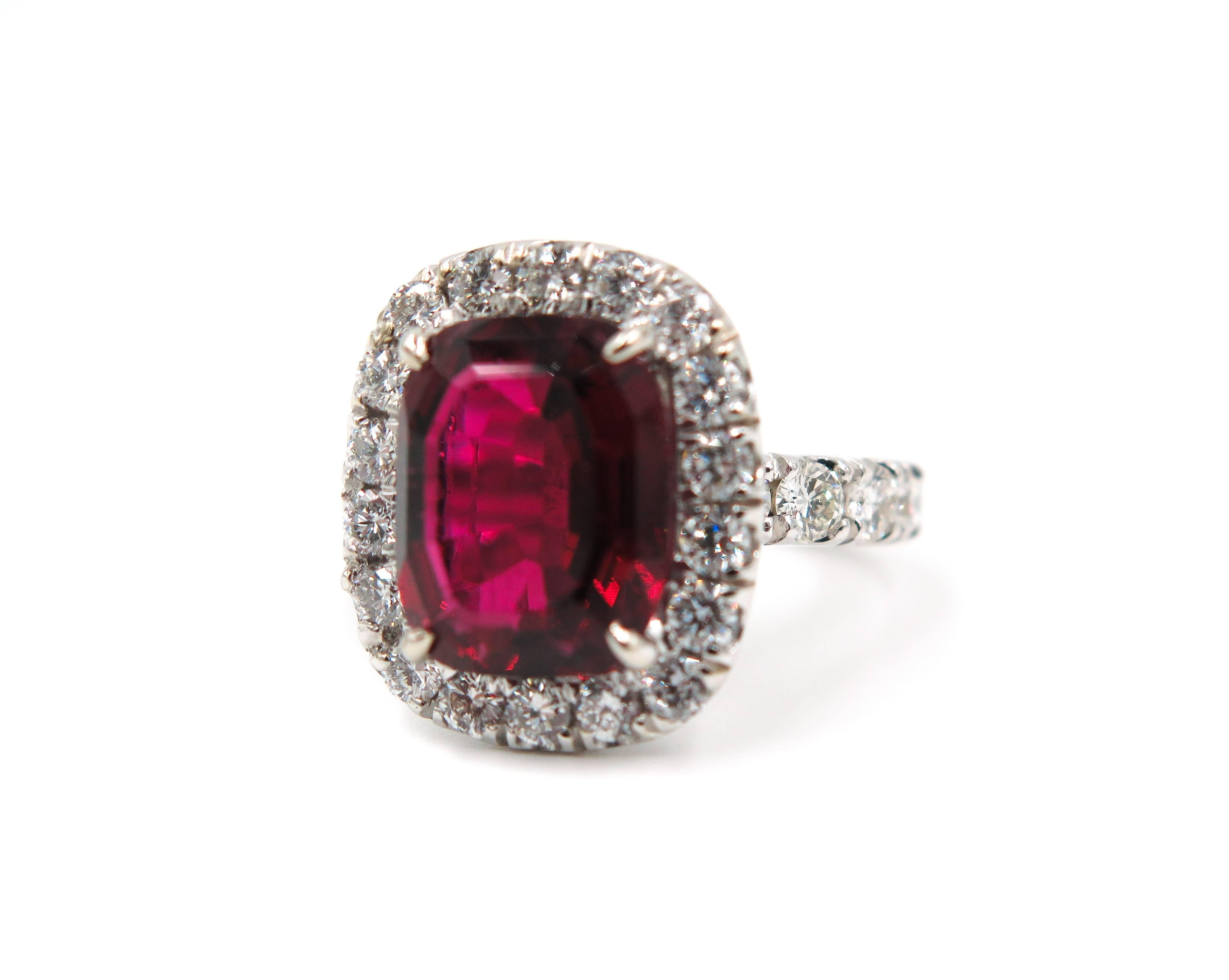 Platinum Rubellite Diamond Cocktail Ring In New Condition In Greenwich, CT