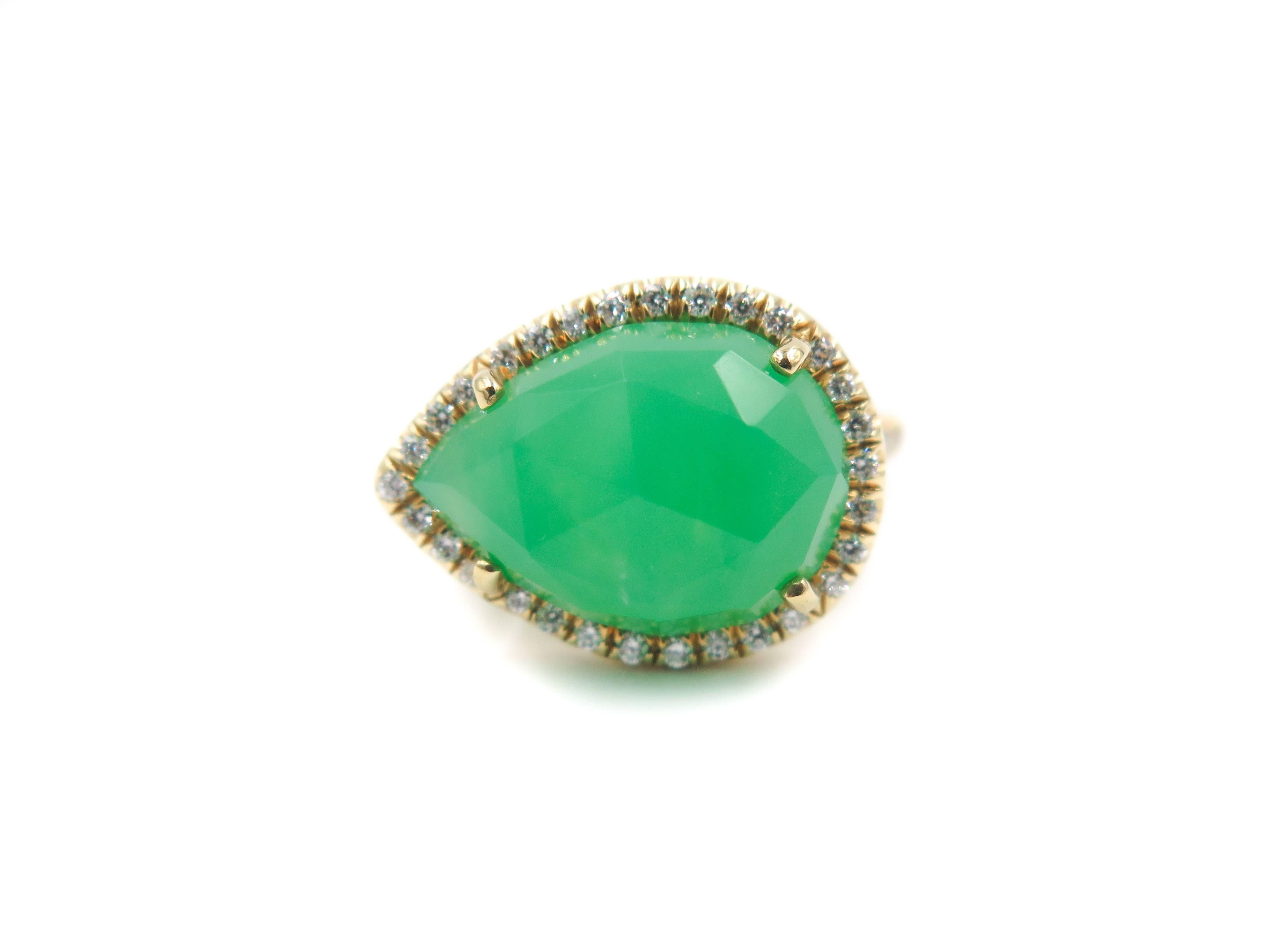 Women's Yellow Gold Chrysoprase and Diamond Ring