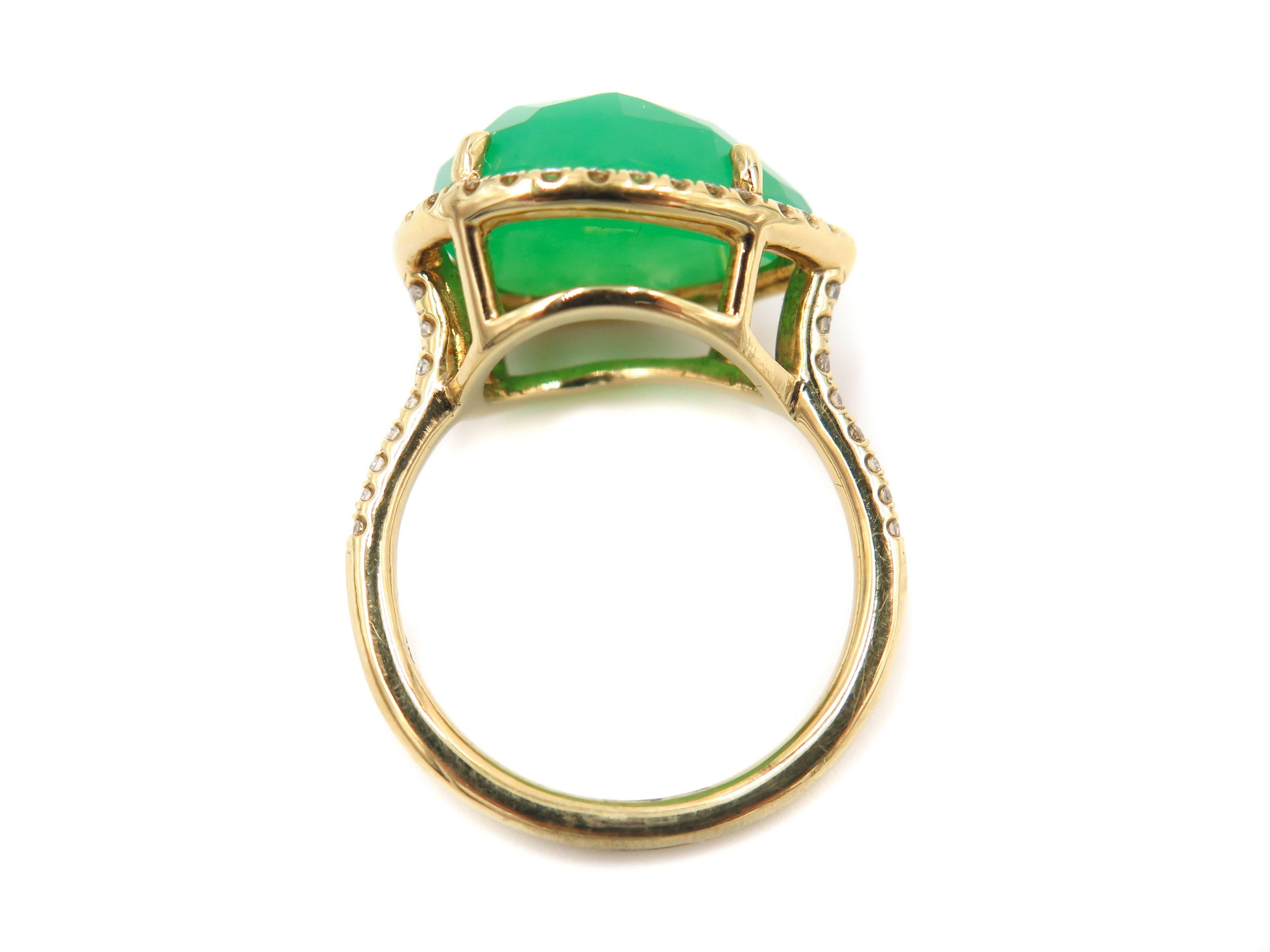 Artist Yellow Gold Chrysoprase and Diamond Ring