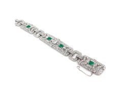 Art Deco Style Emerald Diamond Platinum Bracelet