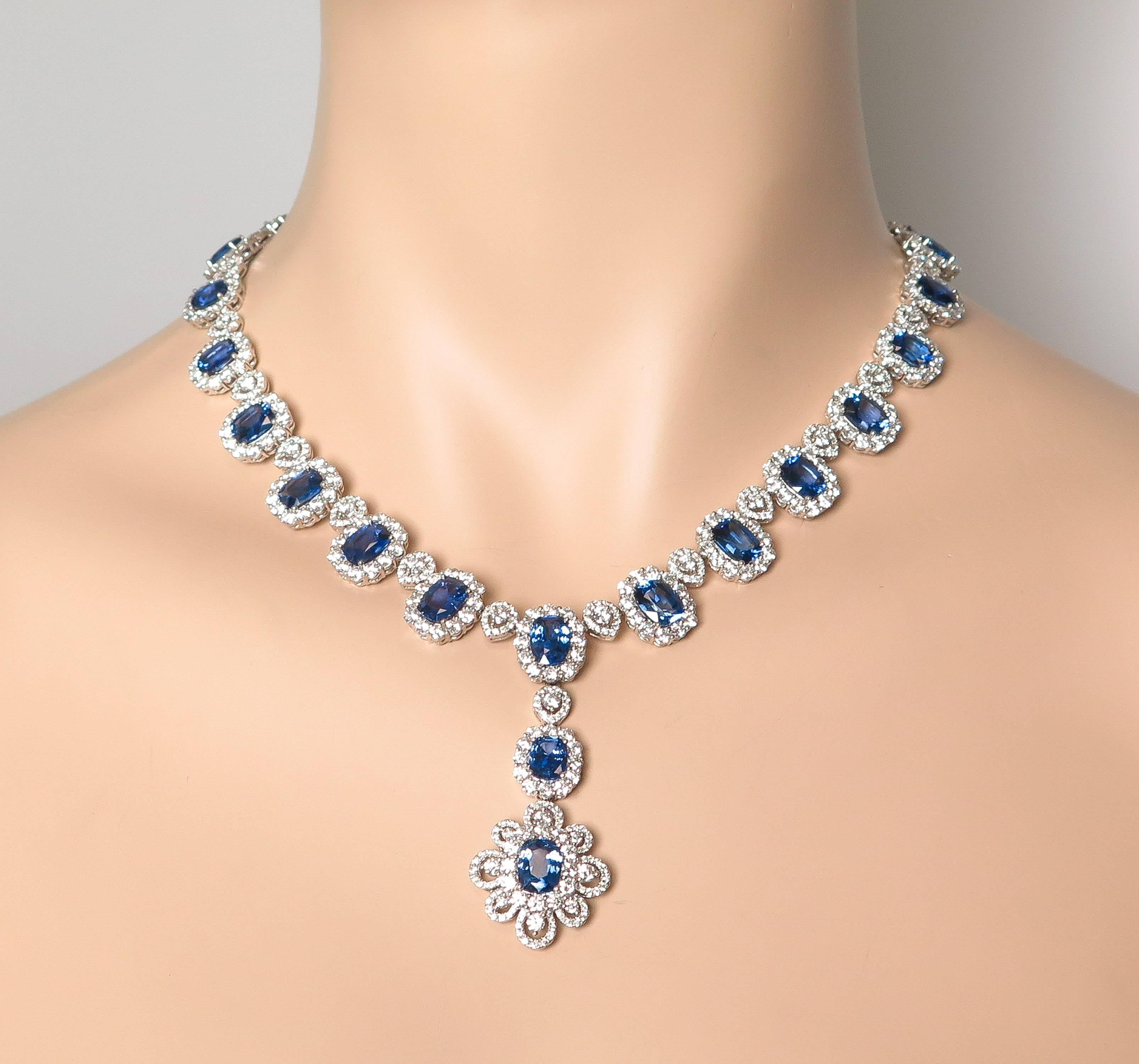 Sapphire and Diamond white Gold Necklace 4