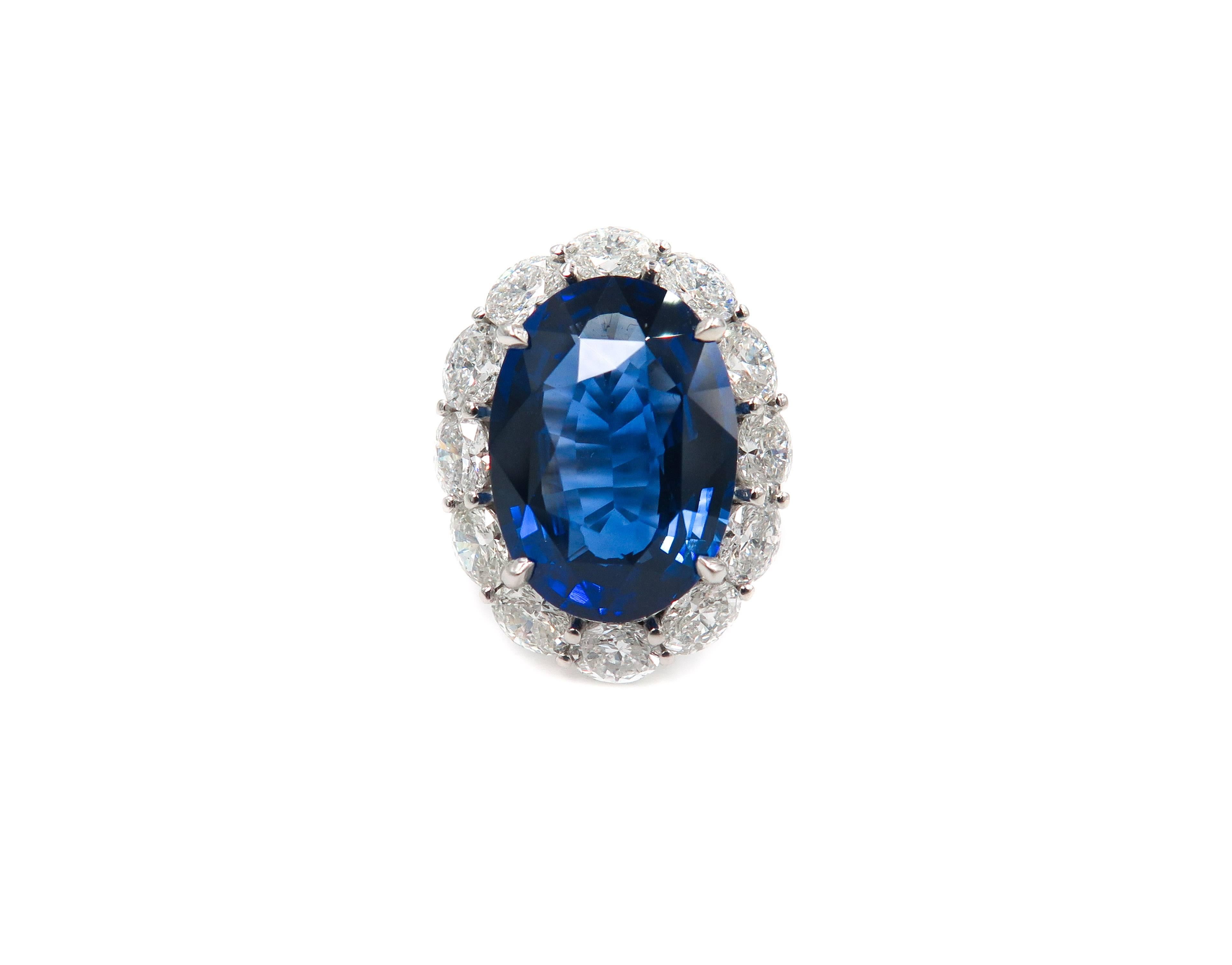 Neoclassical 11.62 Carat Oval Sapphire Diamond Cocktail Ring