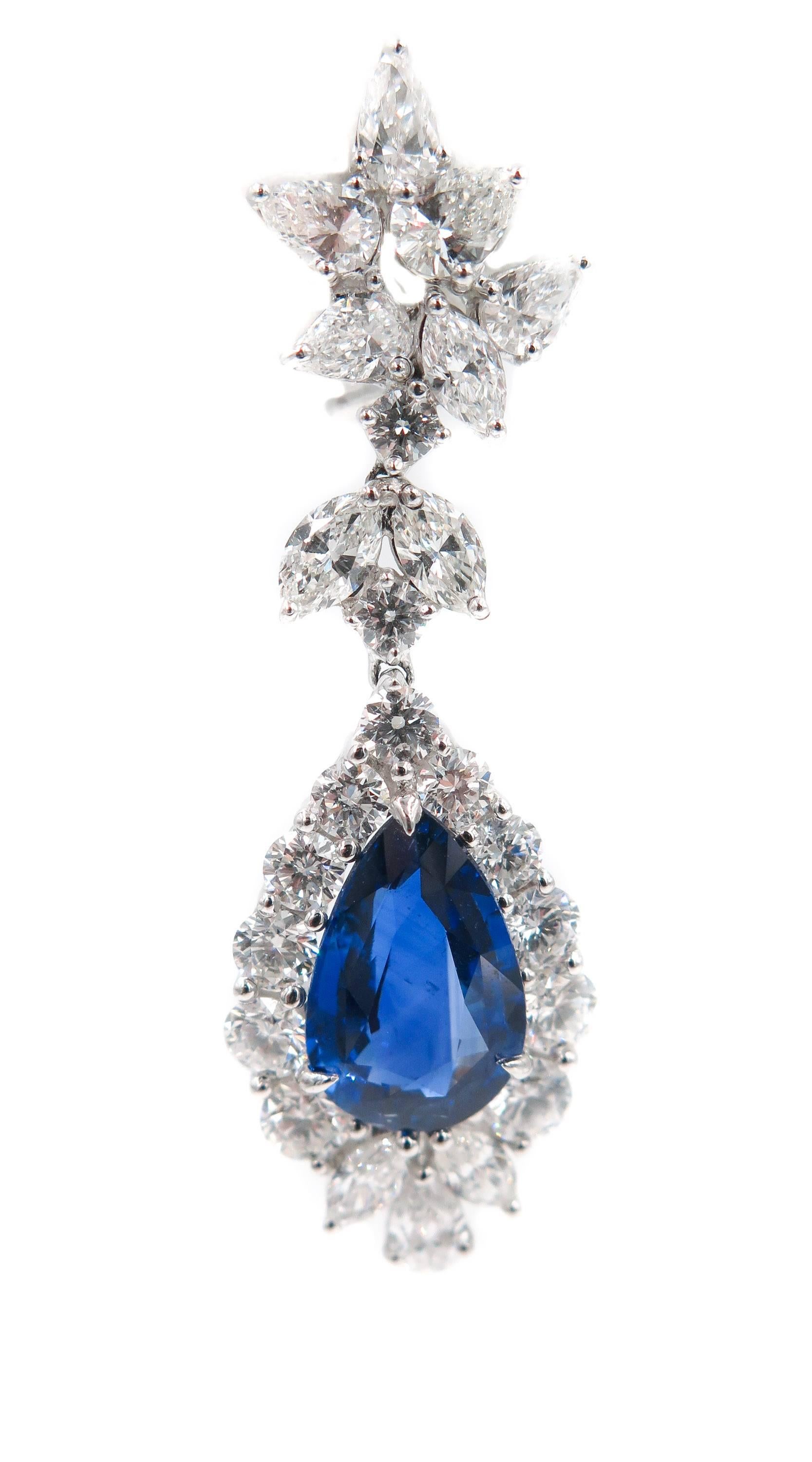 Artist Pear Shaped Sapphire Diamond Drop Earrings