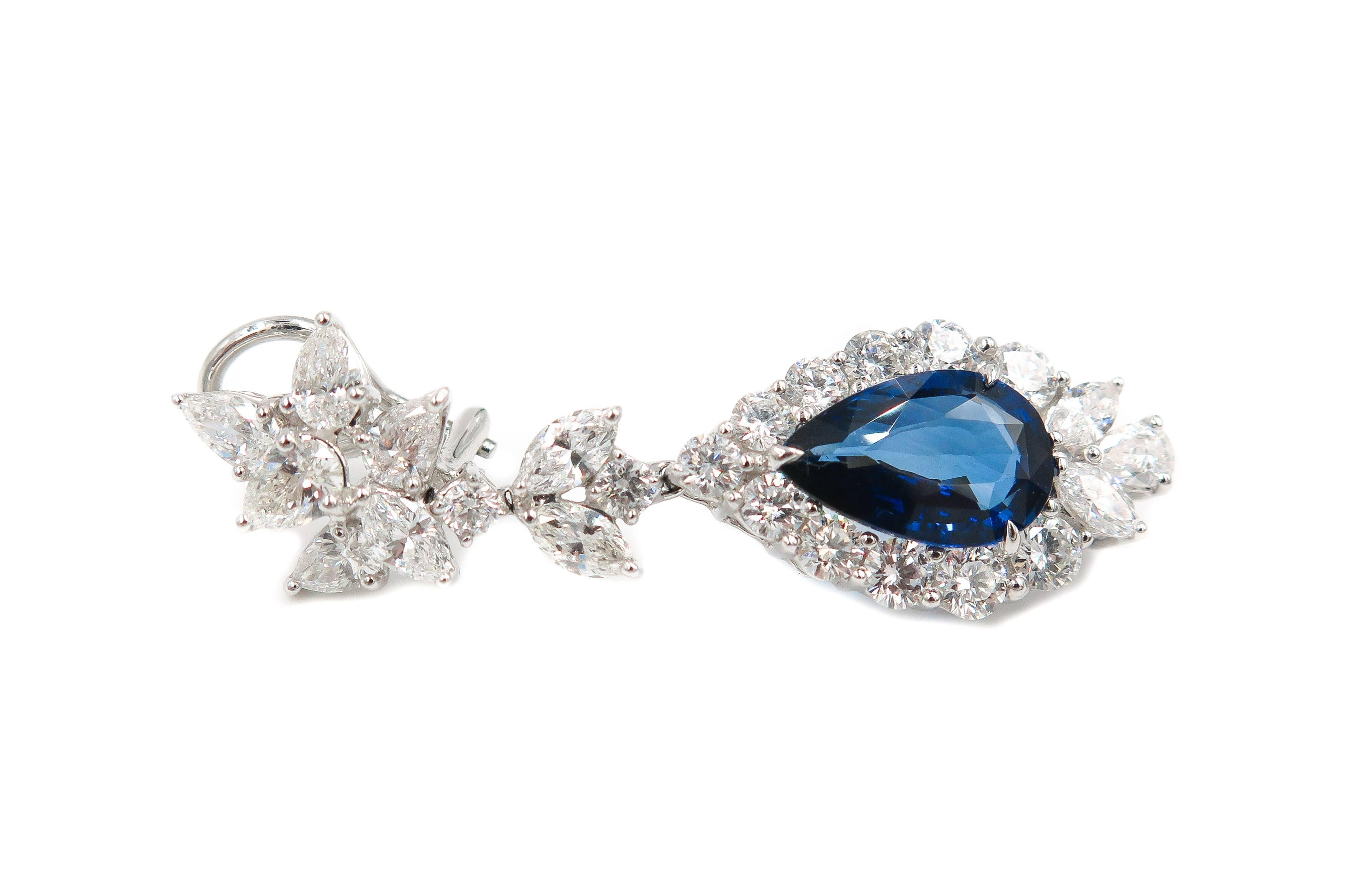 Pear Shaped Sapphire Diamond Drop Earrings In New Condition In Greenwich, CT