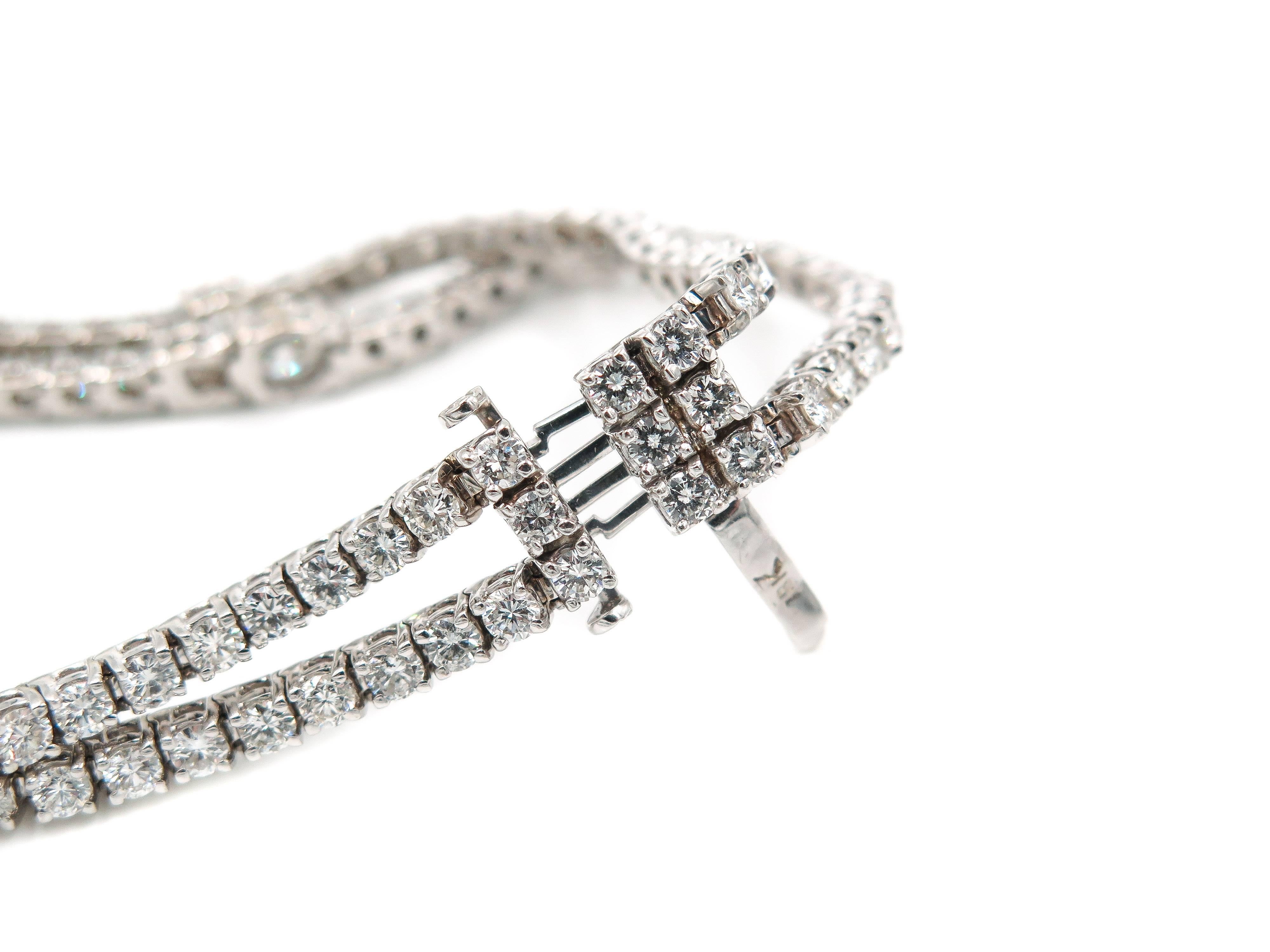 Double Row Diamond White Gold Bracelet In Excellent Condition In Greenwich, CT