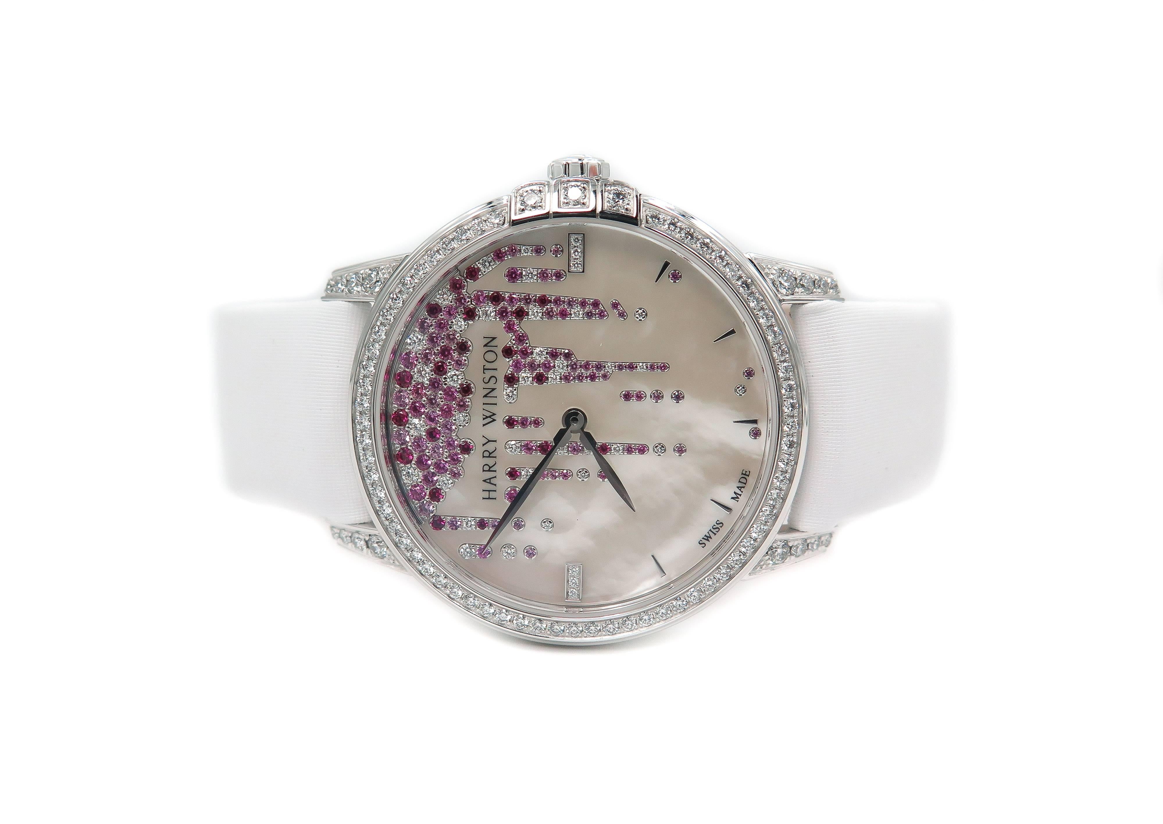 Harry Winston Ladies White Gold Midnight Diamond Stalactites Auto Wristwatch In Excellent Condition In Greenwich, CT