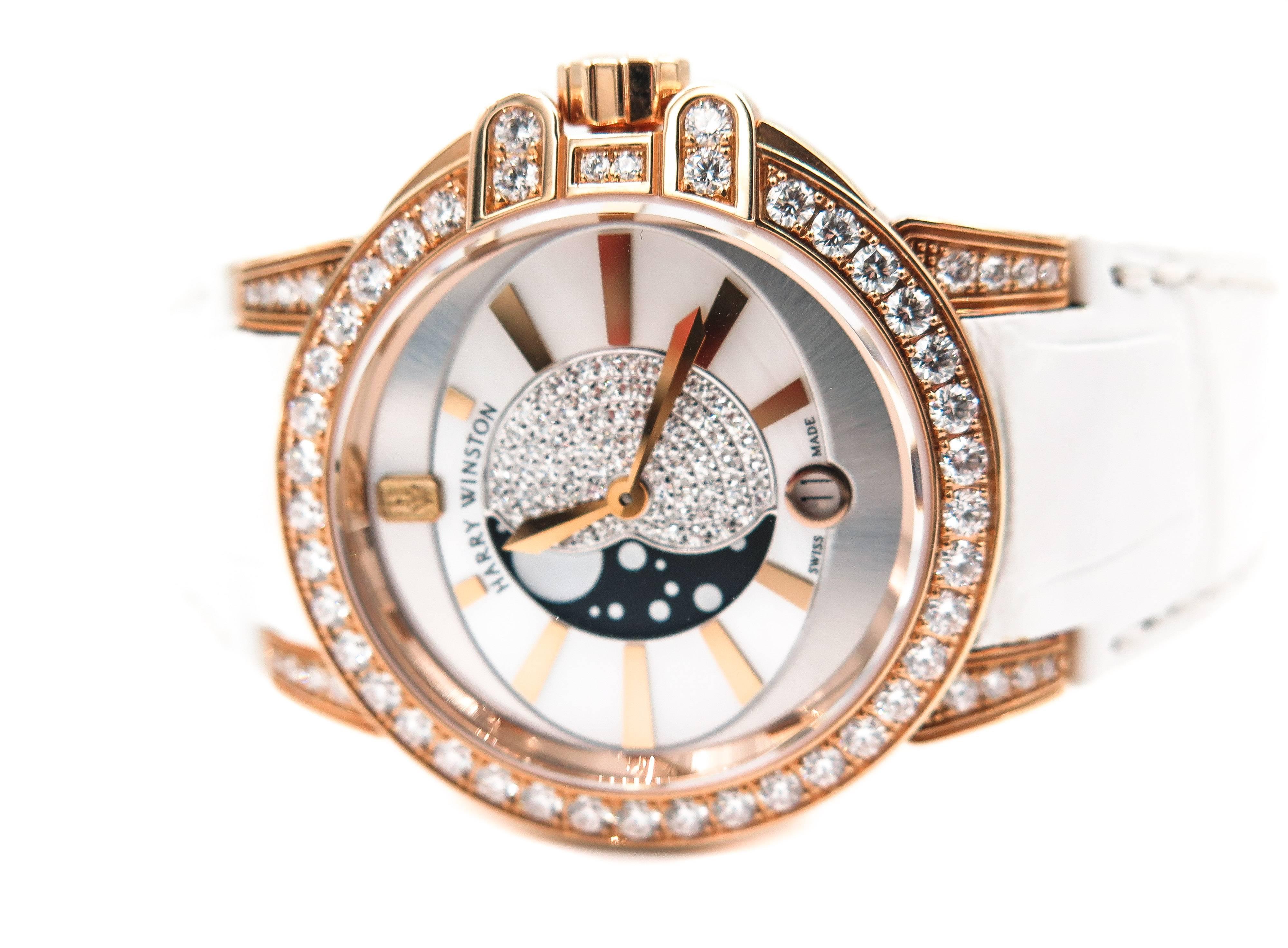 Harry Winston Ladies Rose Gold Ocean Quartz Wristwatch In New Condition In Greenwich, CT