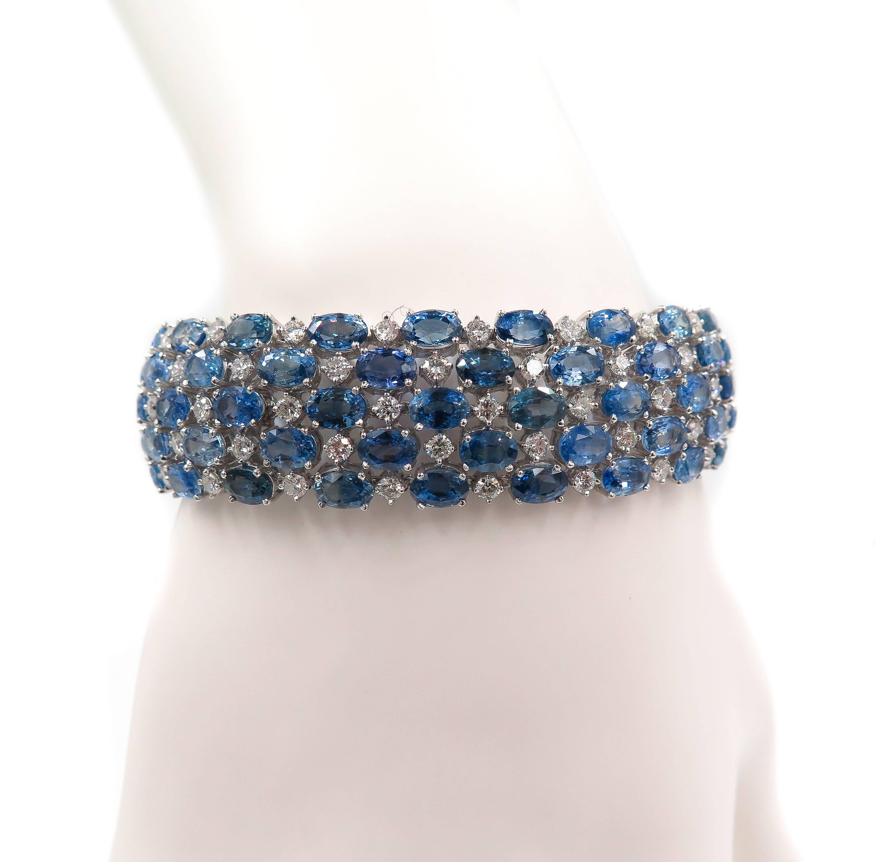 Oval Sapphire and Diamond Wide White Gold Bracelet 1