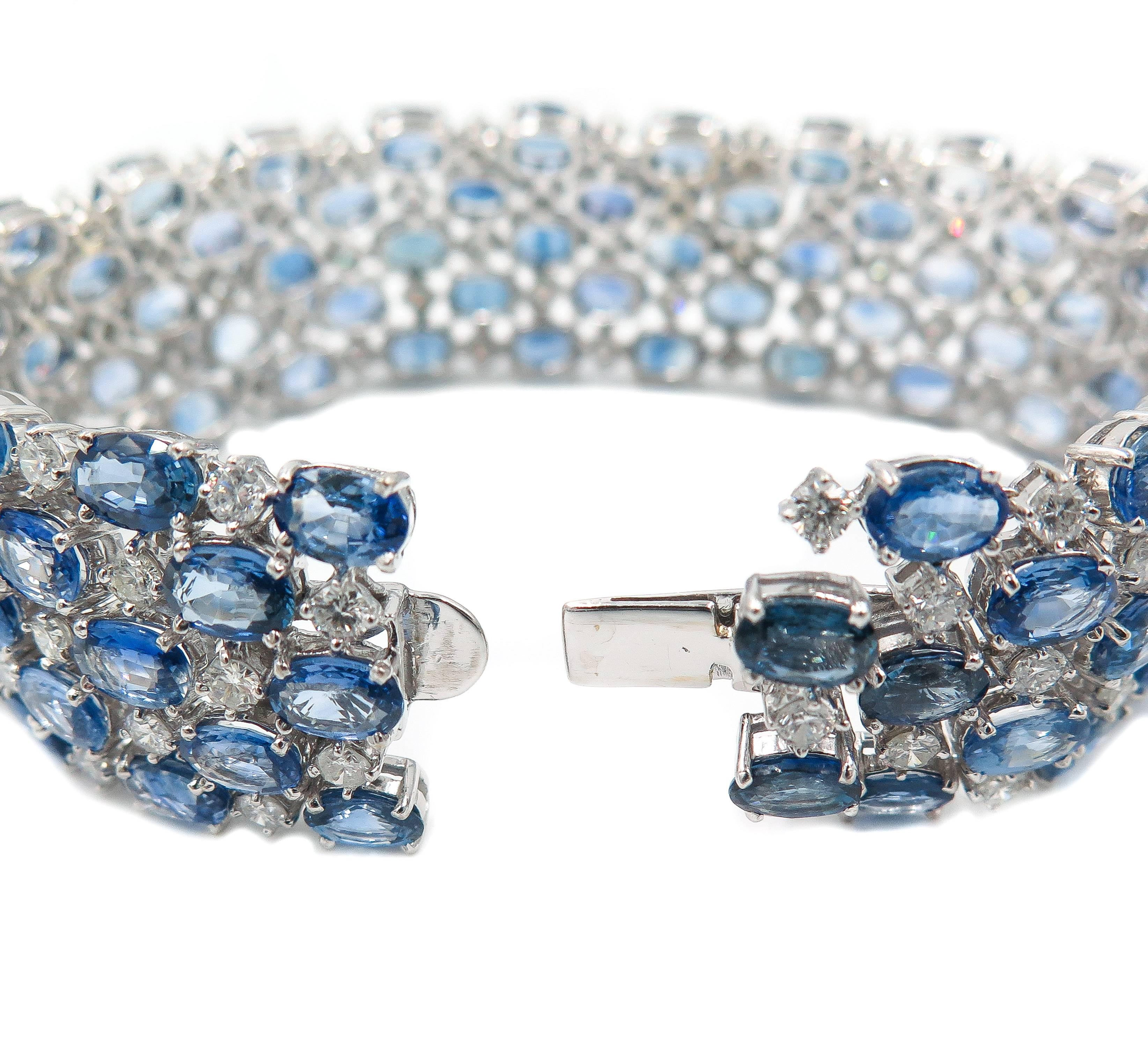 Oval Sapphire and Diamond Wide White Gold Bracelet 2