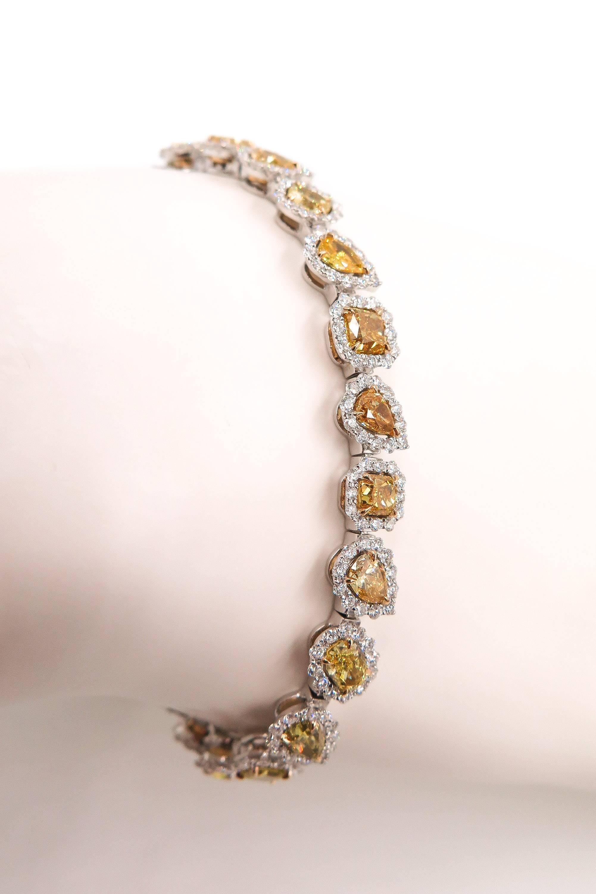 Halo Fancy Yellow Diamond White Gold Bracelet In New Condition In Greenwich, CT