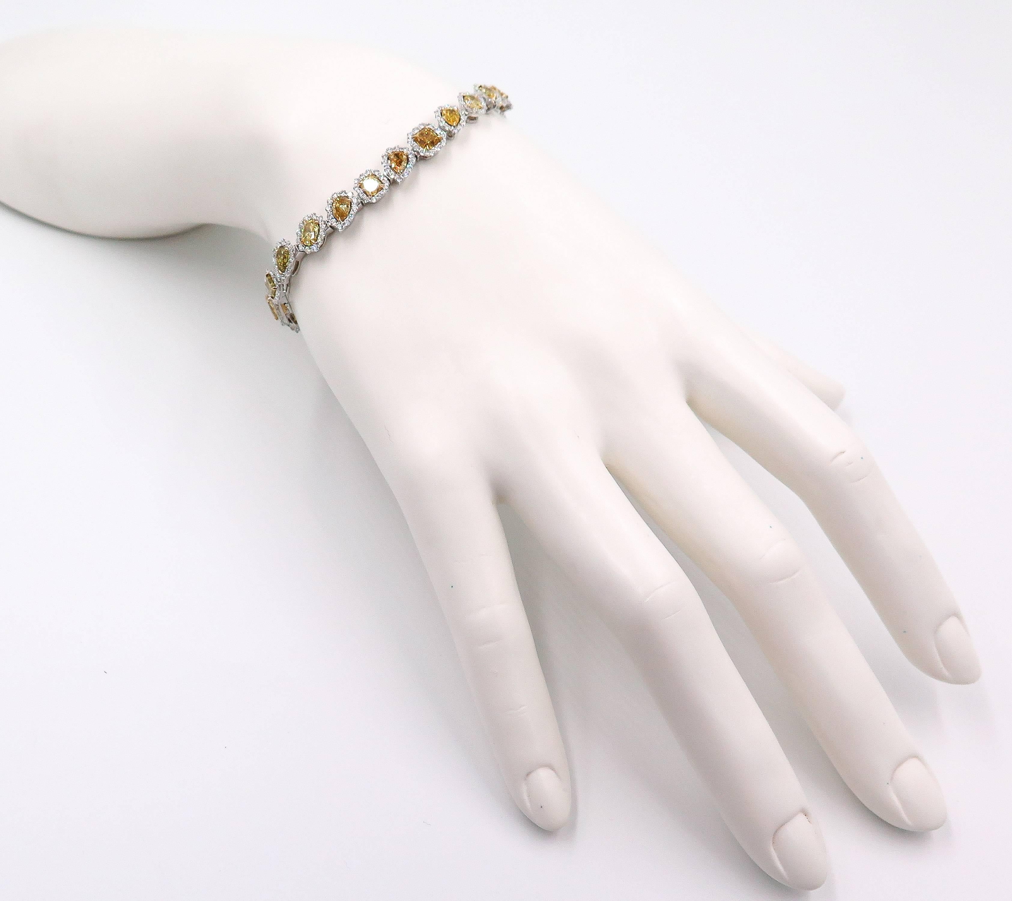 Neoclassical Halo Fancy Yellow Diamond White Gold Bracelet