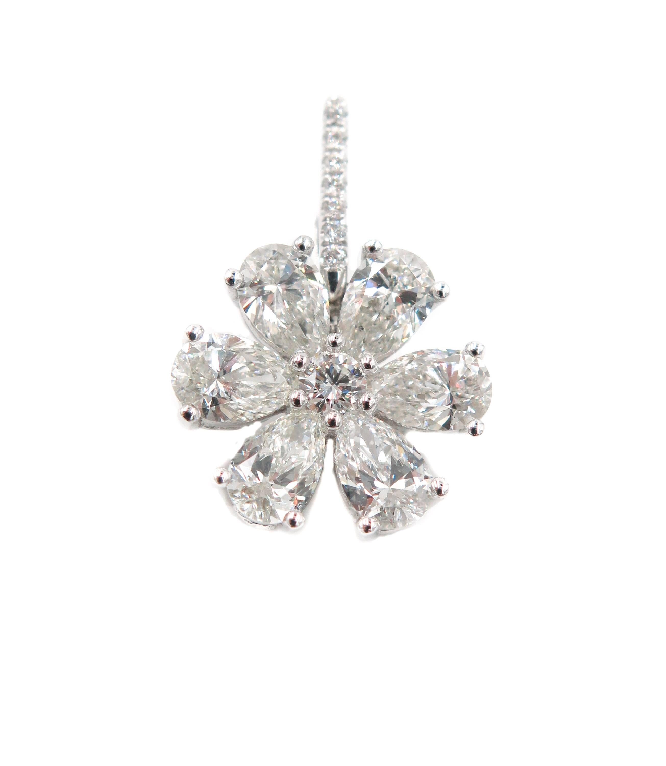 Artist Diamond Flower Platinum Drop Earrings