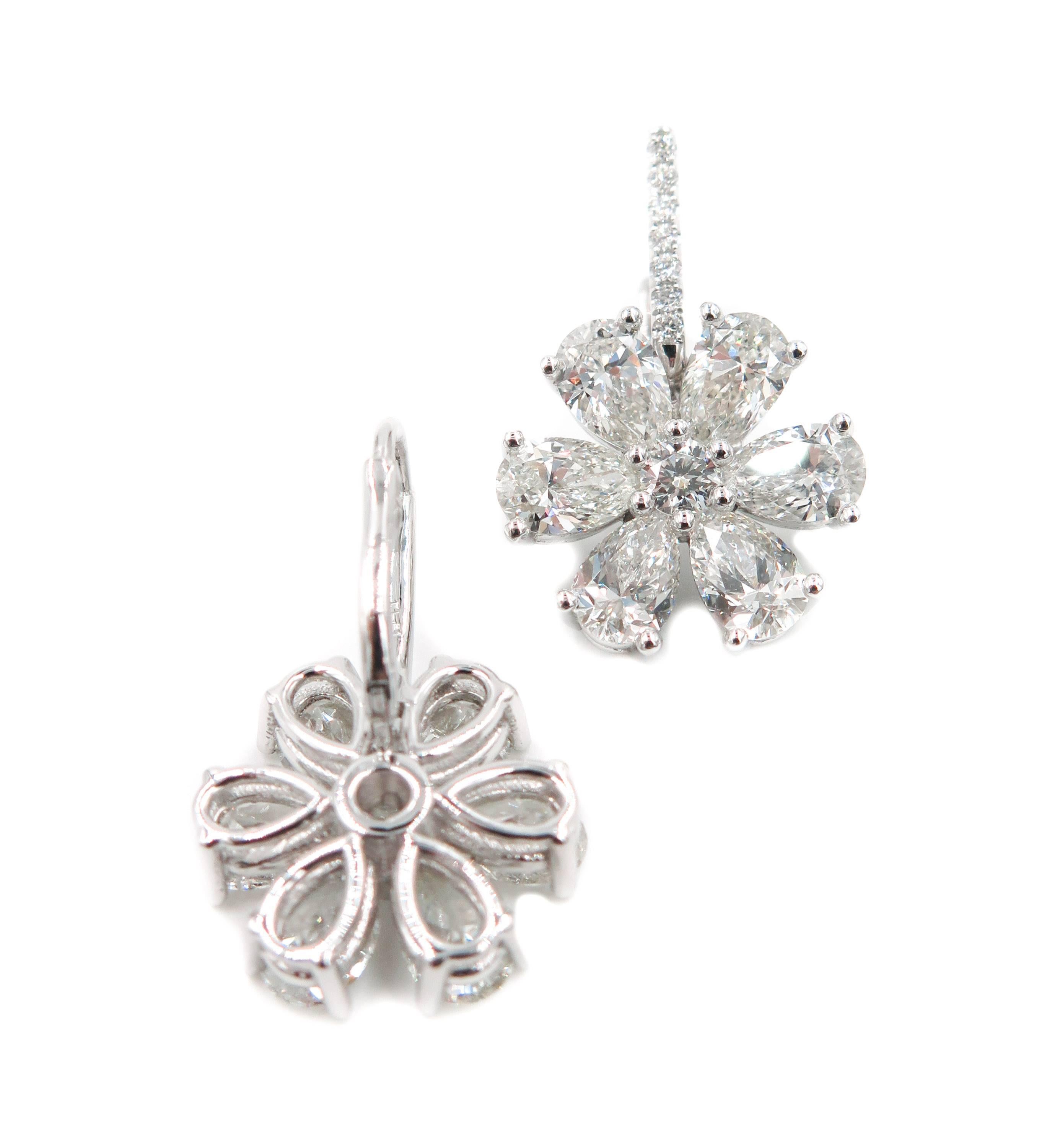 Women's Diamond Flower Platinum Drop Earrings
