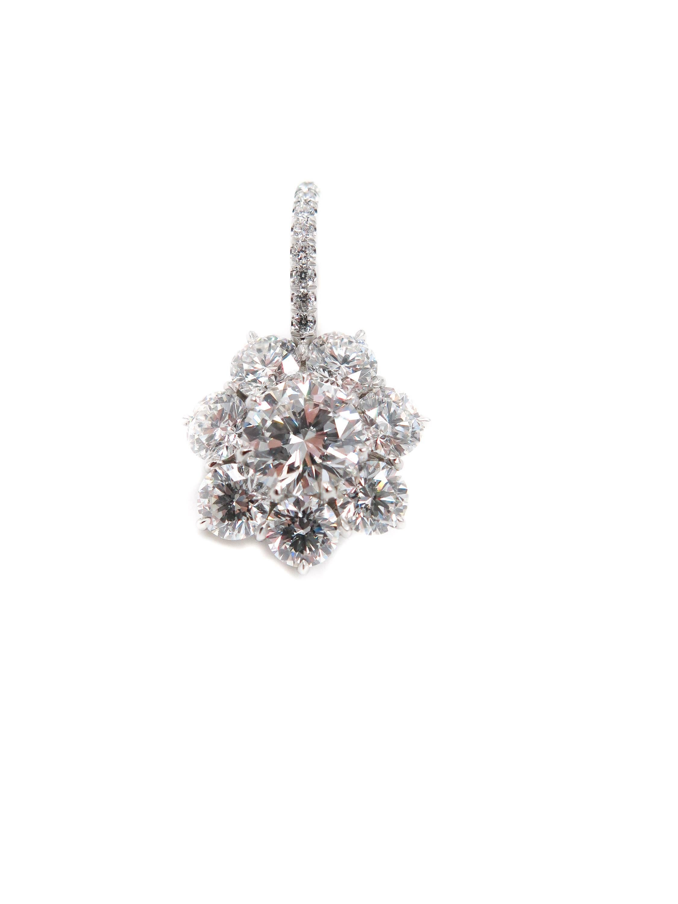 Artist Flower Diamond Cluster Drop Earrings in Platinum
