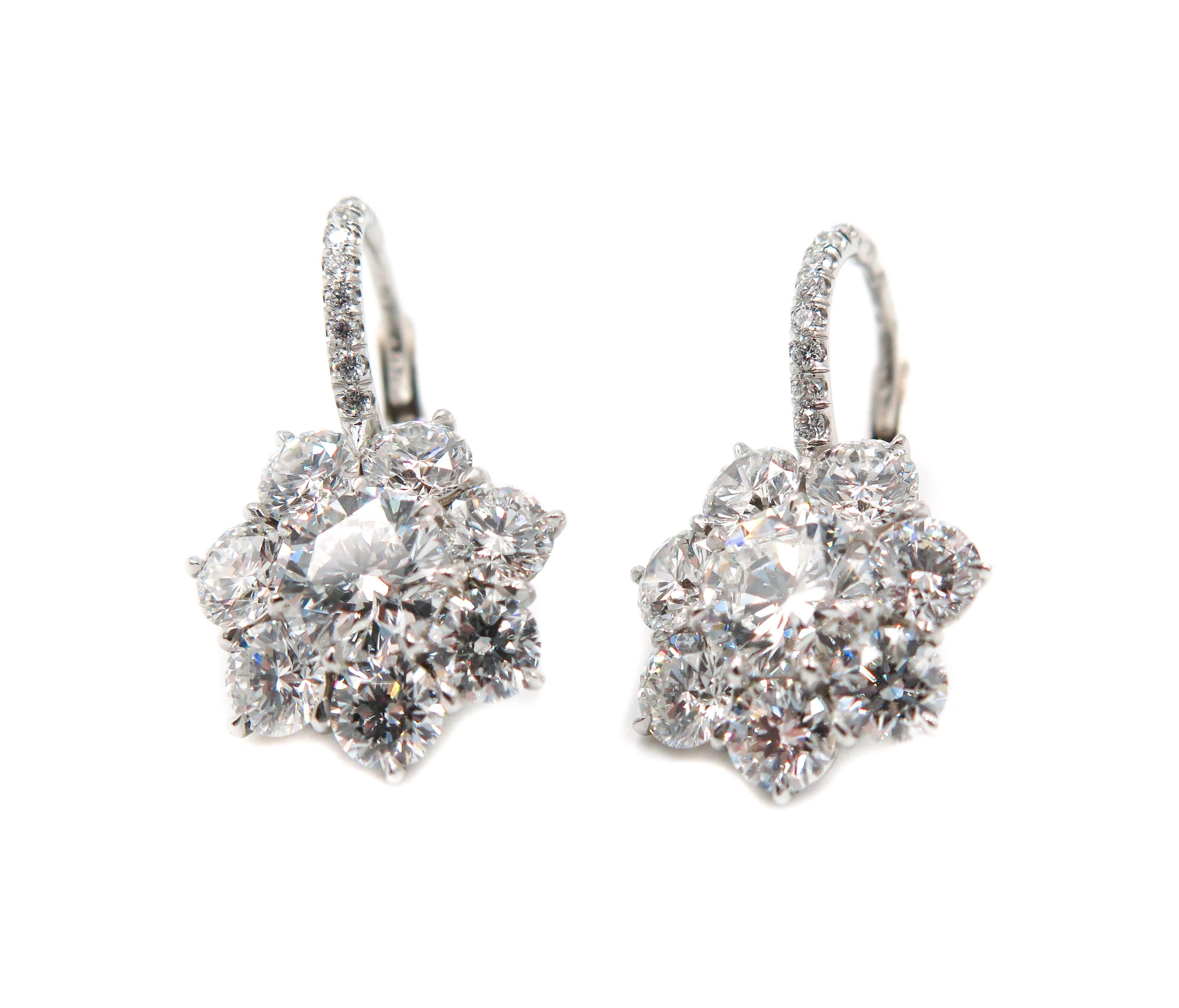 Flower Diamond Cluster Drop Earrings in Platinum 1