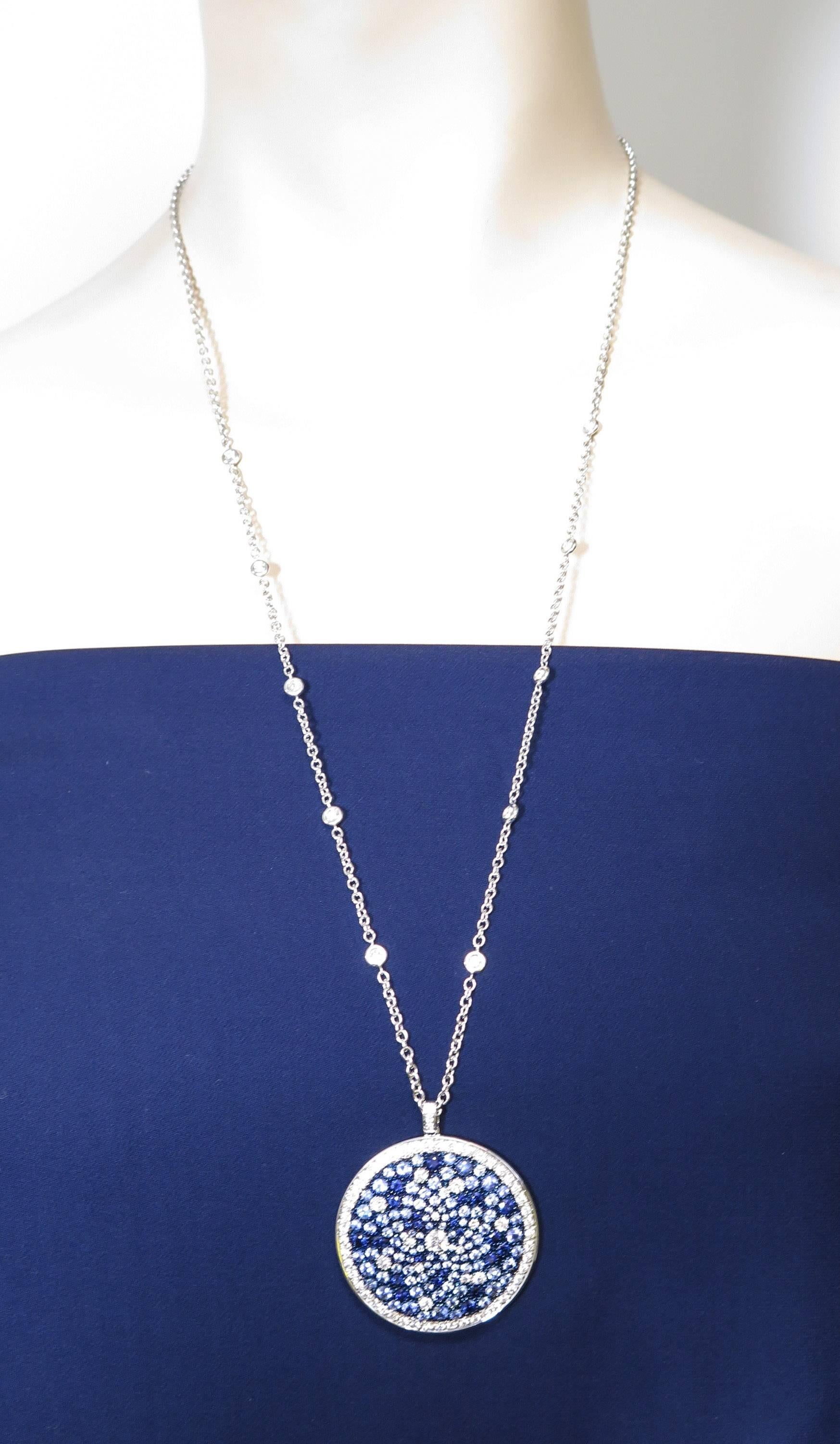 Round Multi-Color Sapphire and Diamond White Gold Pendant 2