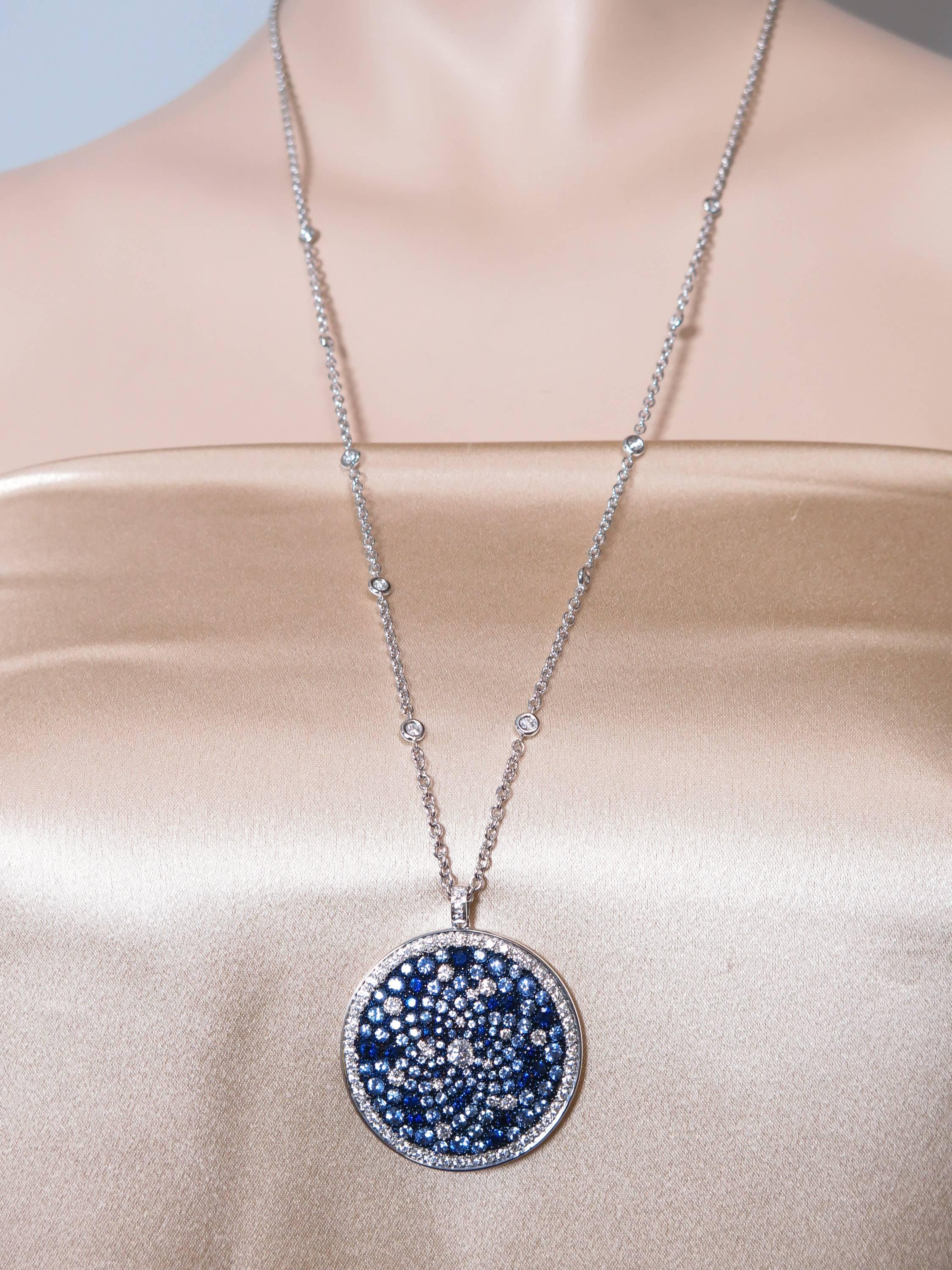 Round Multi-Color Sapphire and Diamond White Gold Pendant 1