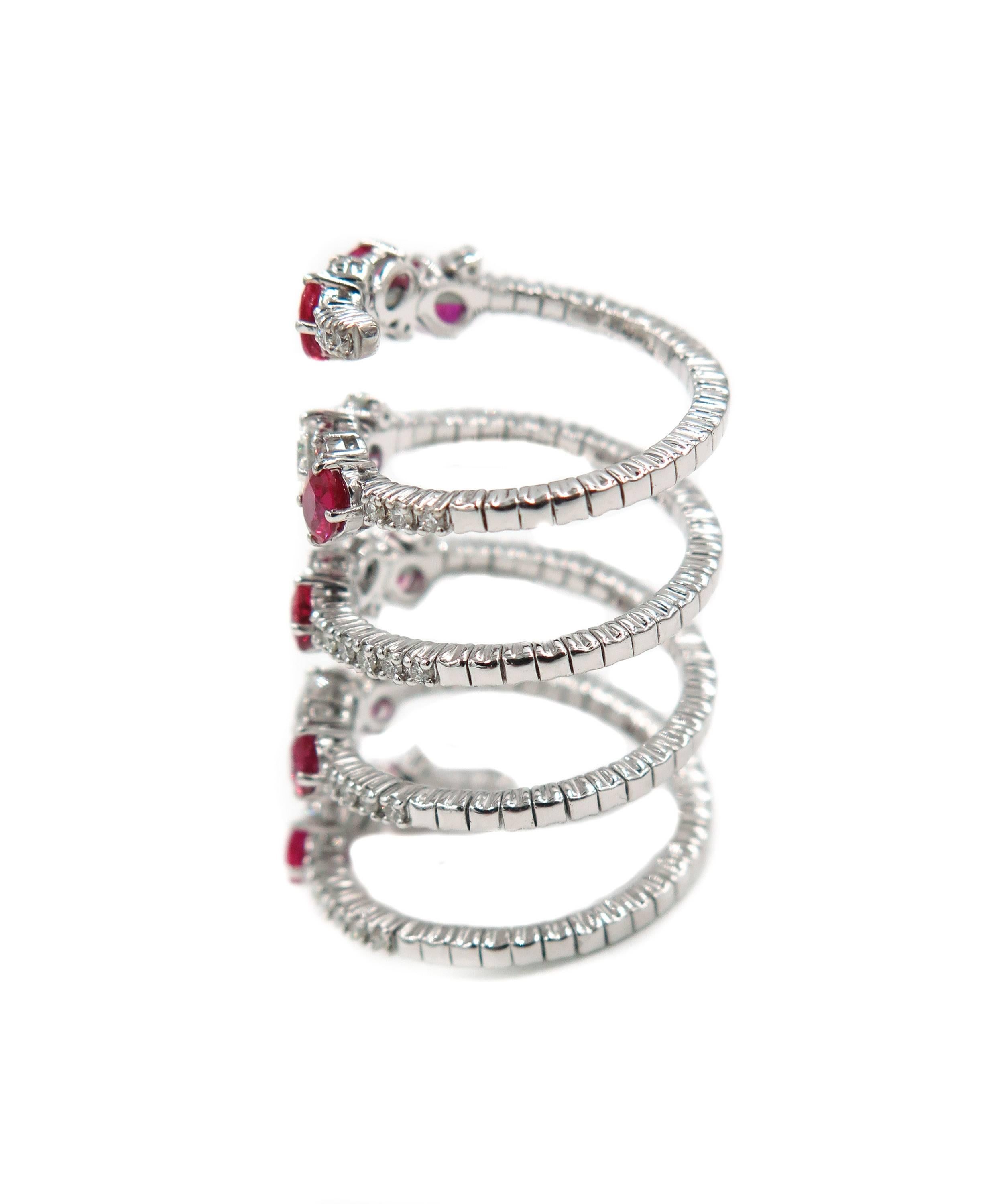 Women's Ruby and Diamond Spiral White Gold Ring