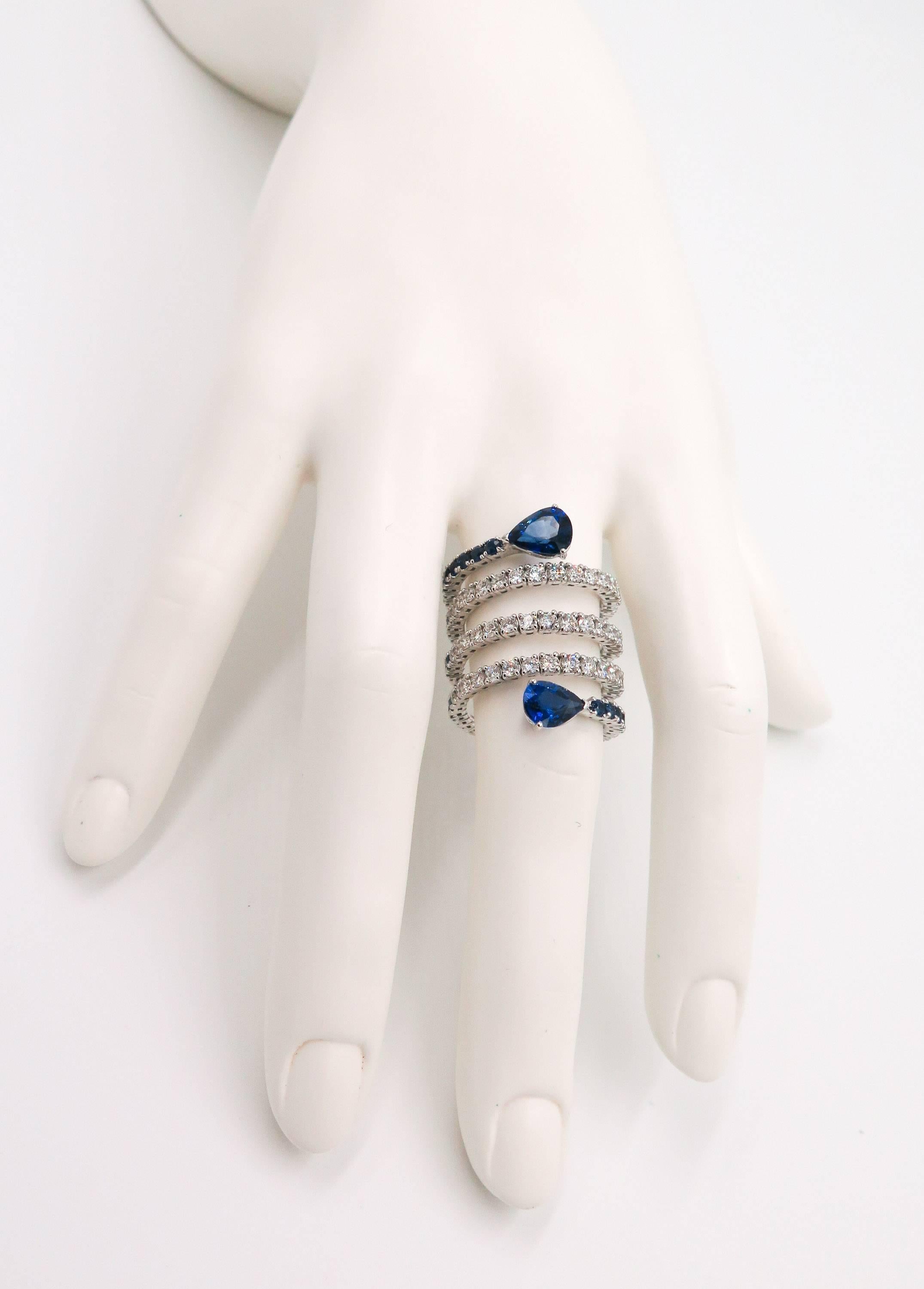 Sapphire and Diamond Spiral White Gold Ring In New Condition In Greenwich, CT