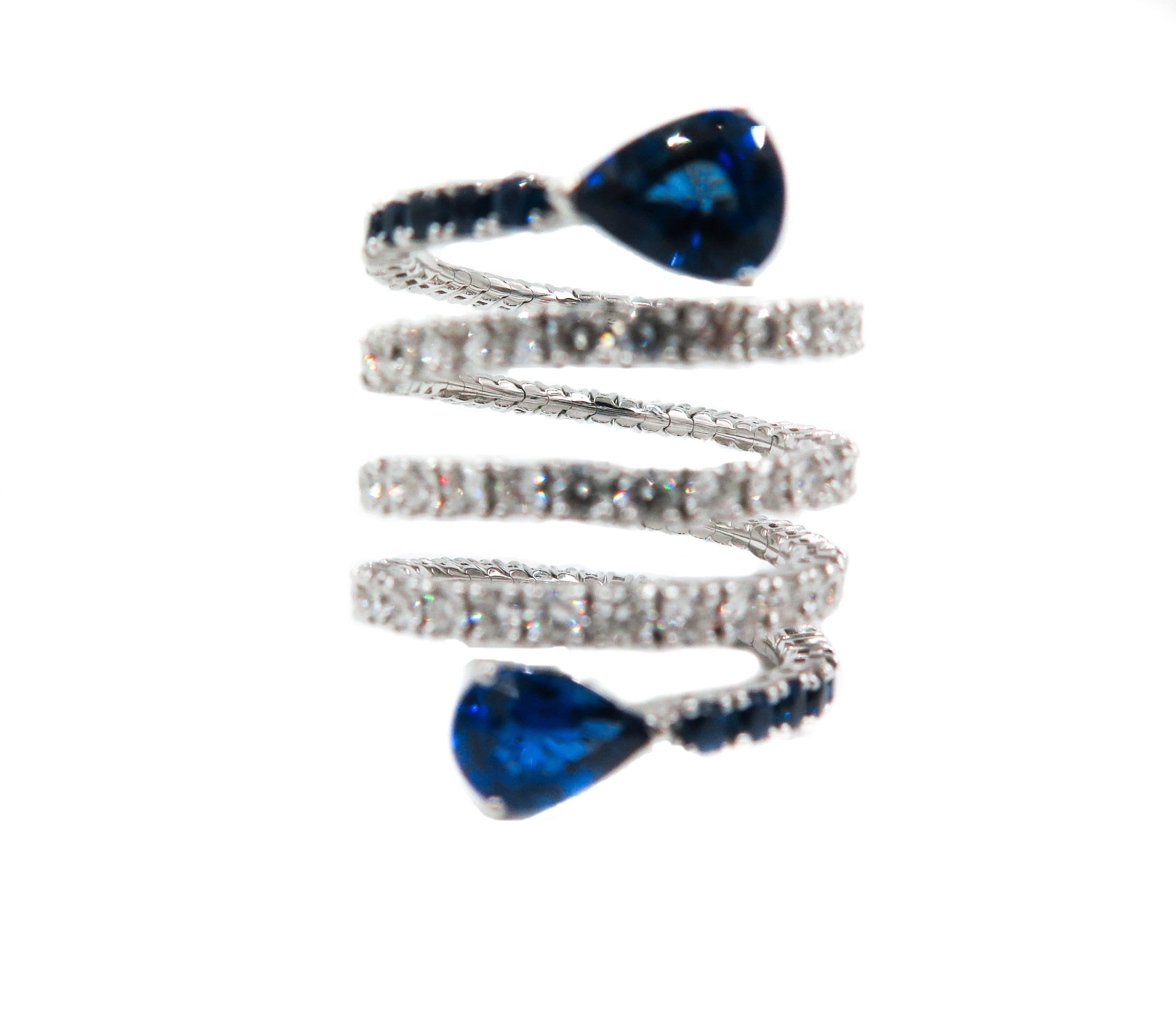 Artist Sapphire and Diamond Spiral White Gold Ring