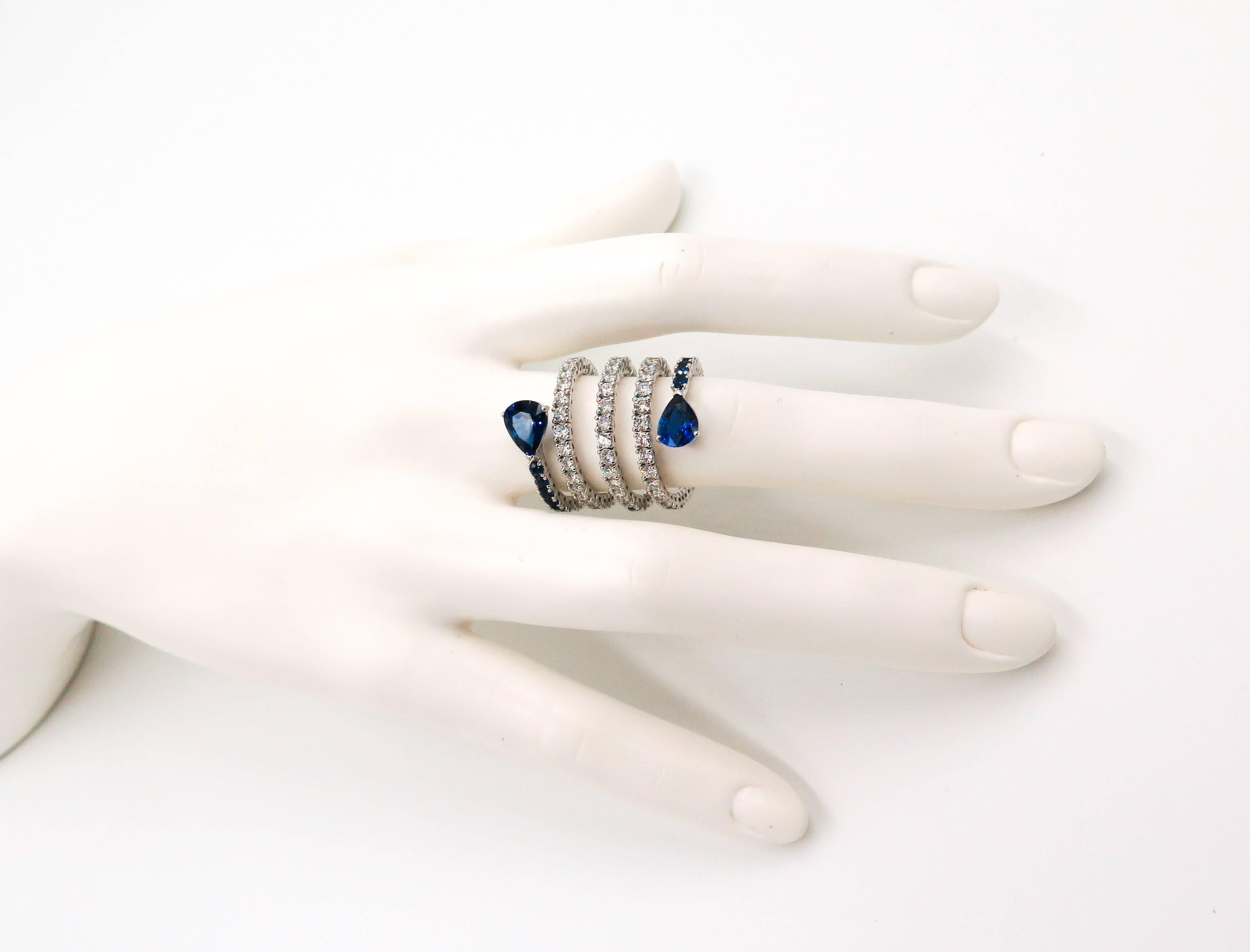 Women's Sapphire and Diamond Spiral White Gold Ring