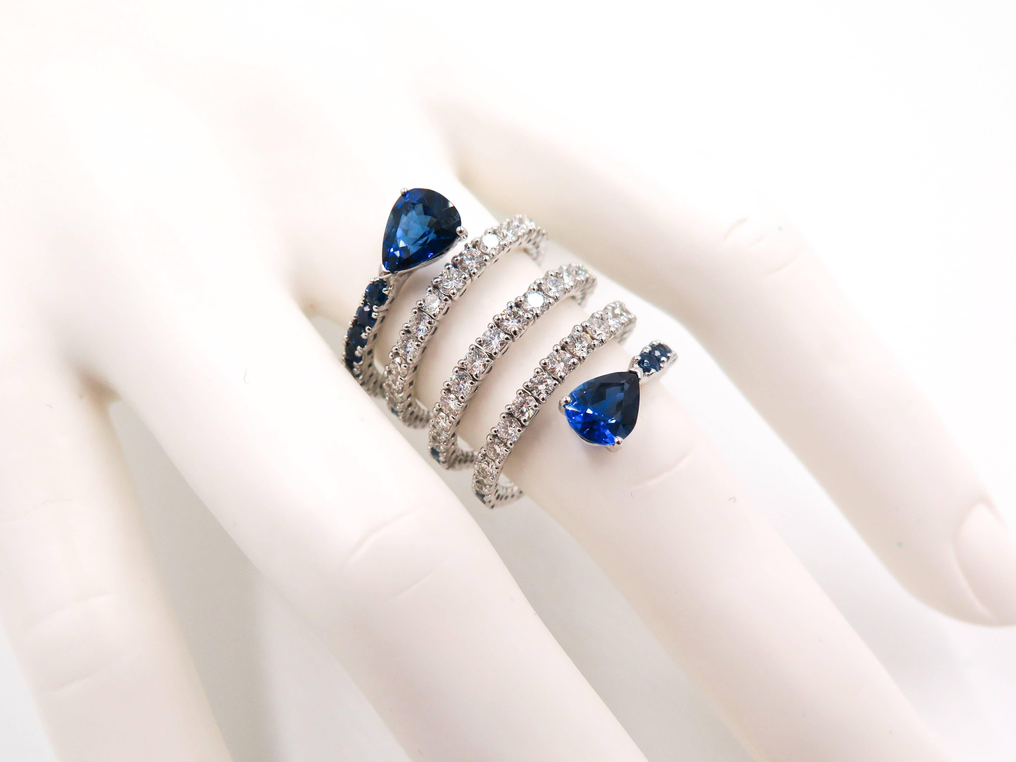 Sapphire and Diamond Spiral White Gold Ring 1