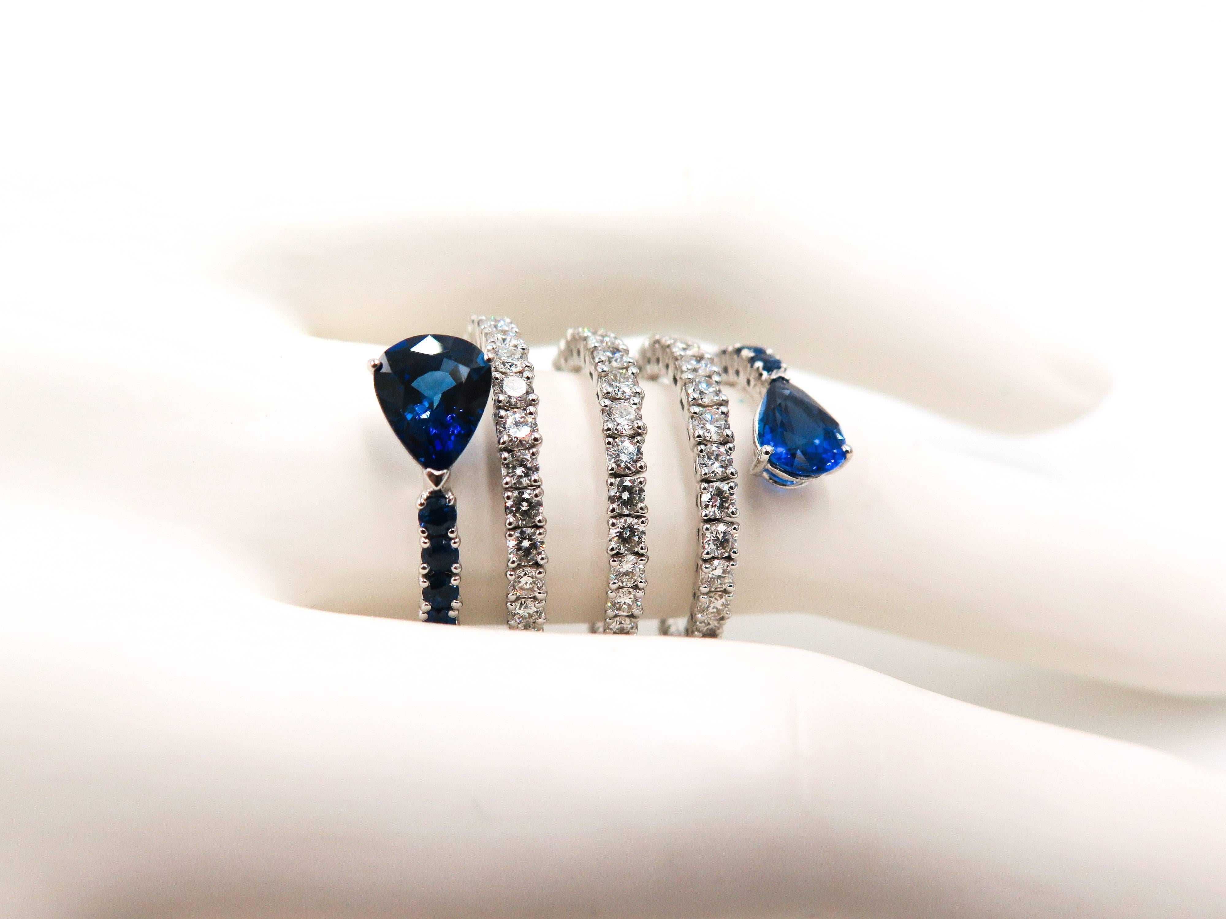 Sapphire and Diamond Spiral White Gold Ring 2