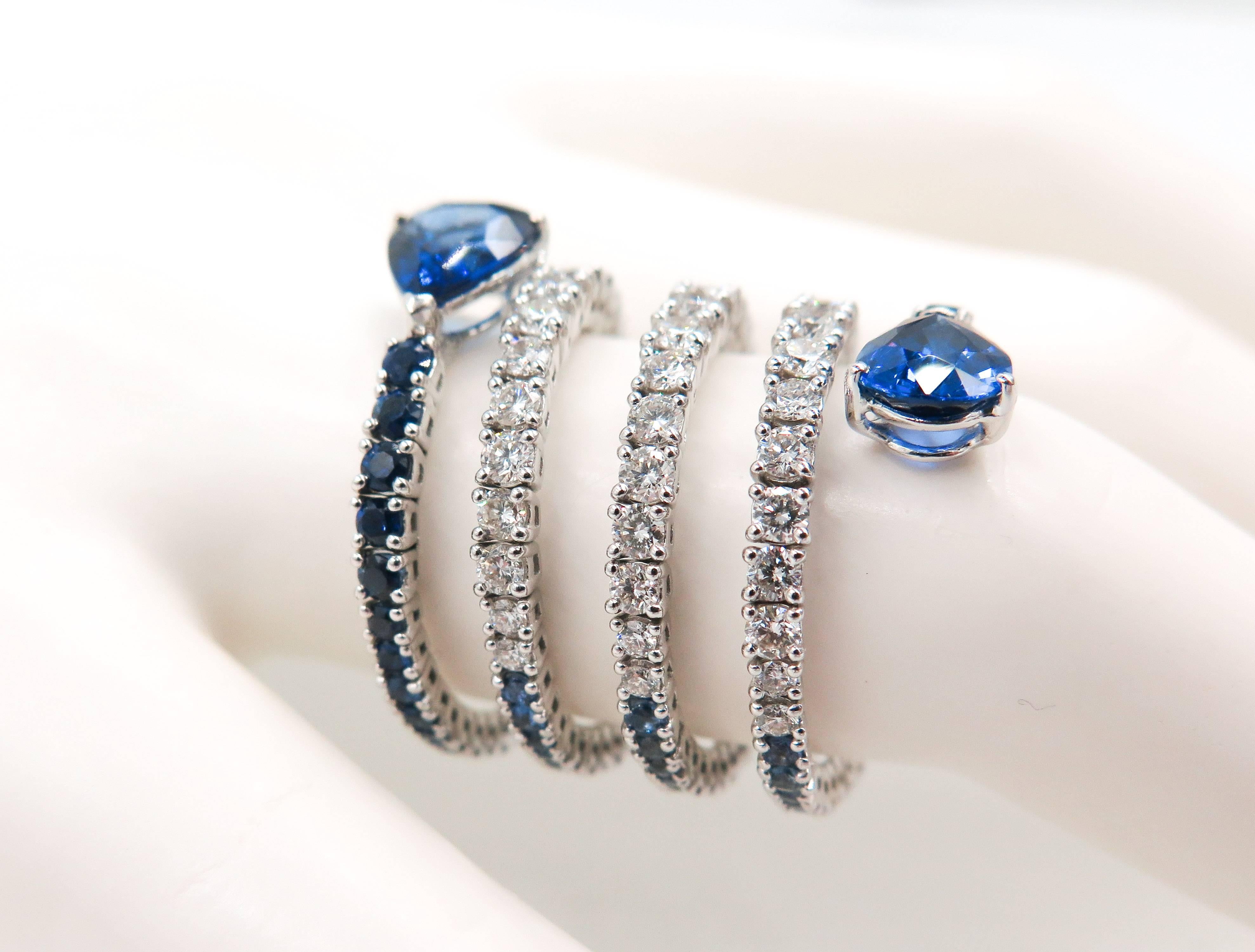 Sapphire and Diamond Spiral White Gold Ring 4