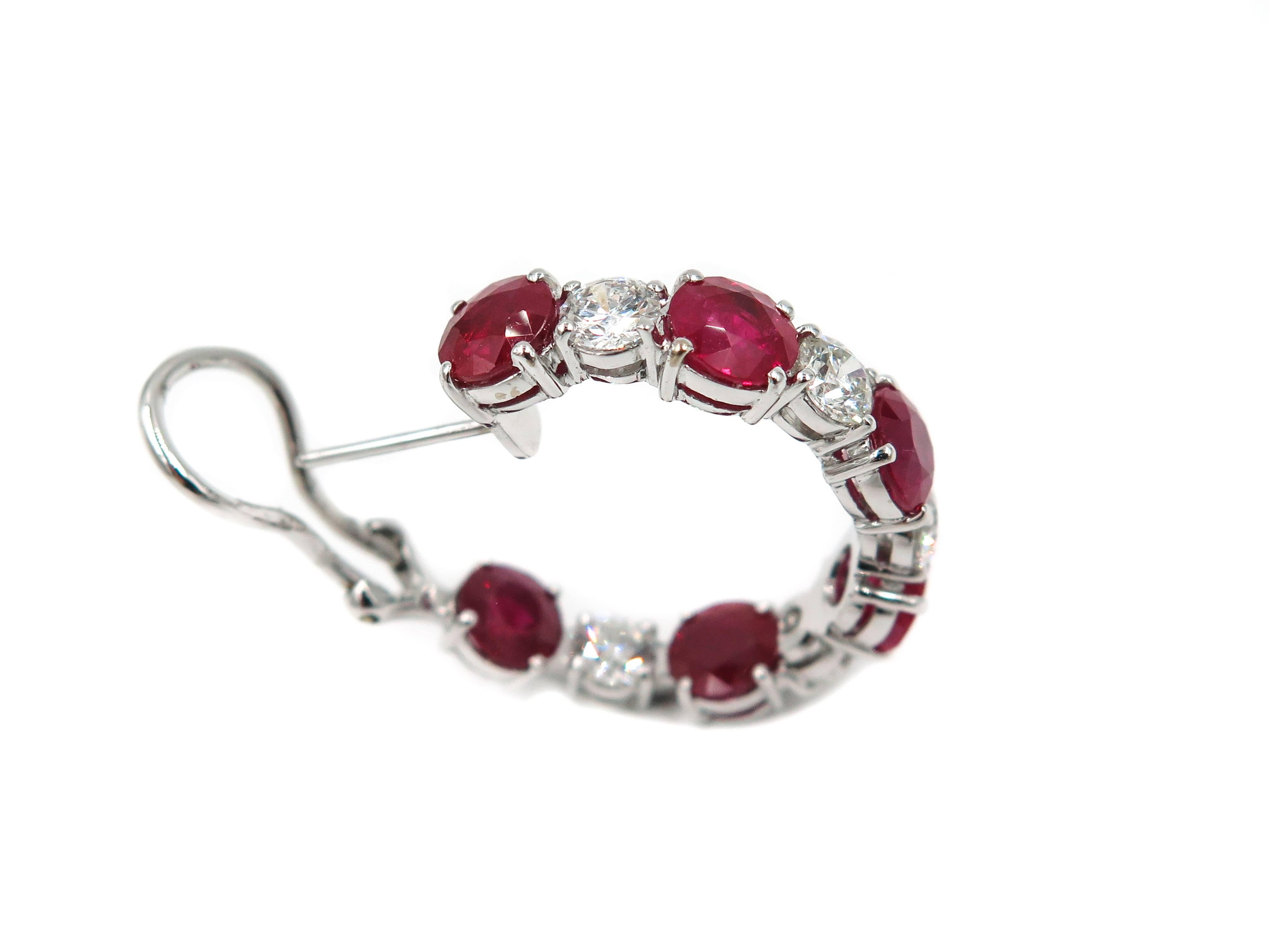 Ruby and Diamond White Gold Hoop Earrings In New Condition In Greenwich, CT