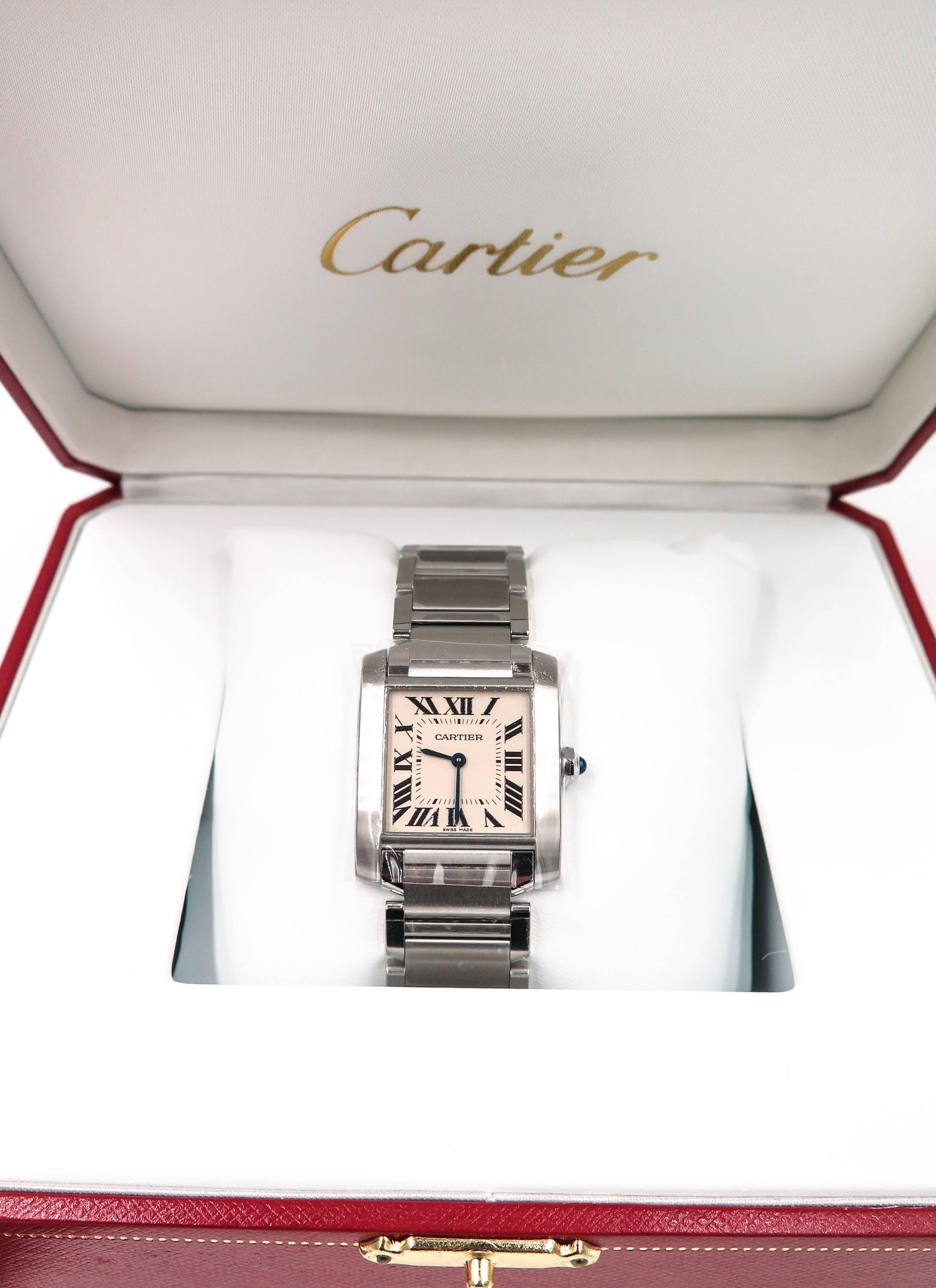 Cartier Ladies Stainless Steel Tank Francaise quartz Wristwatch 3