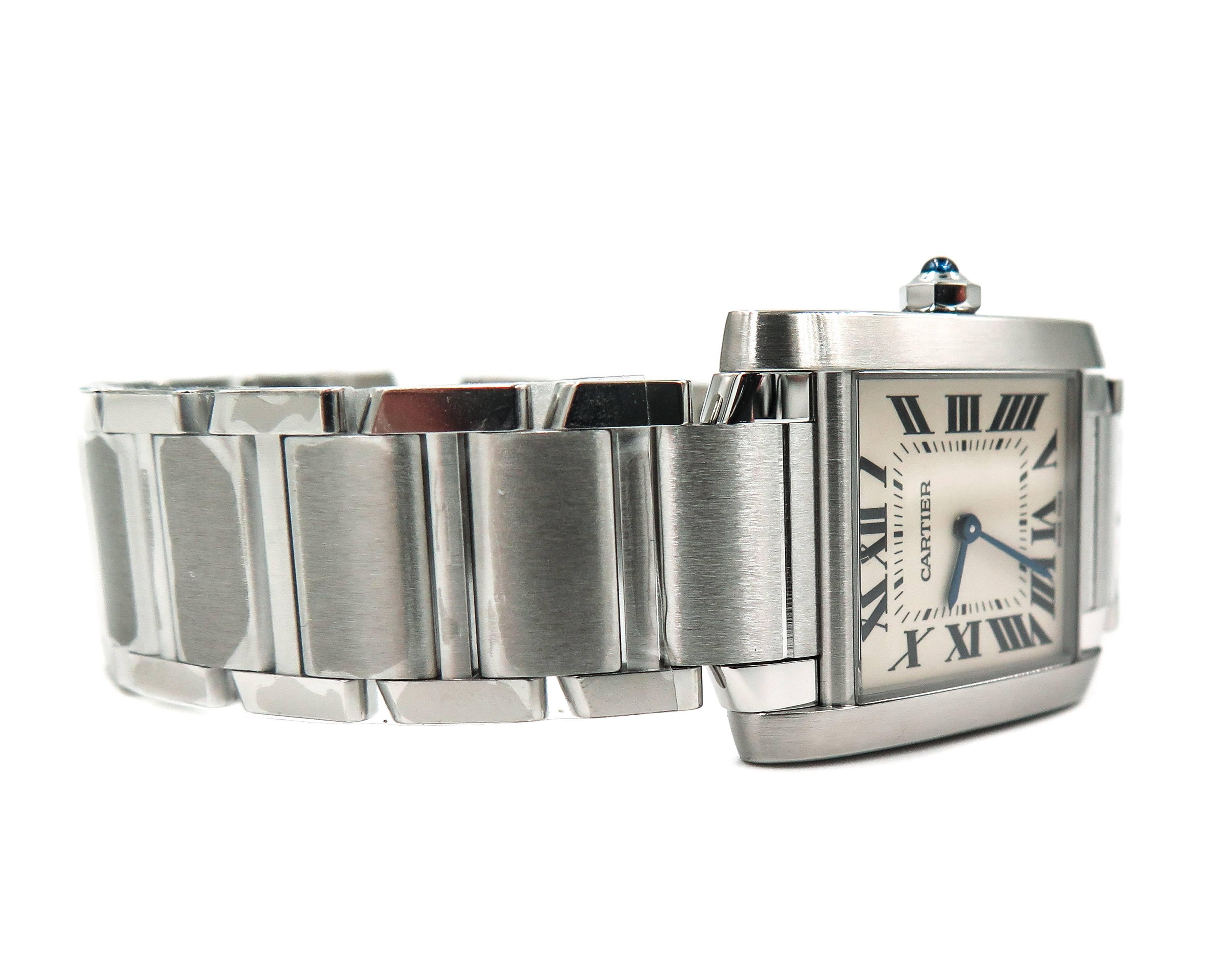 Cartier Ladies Stainless Steel Tank Francaise quartz Wristwatch In New Condition In Greenwich, CT