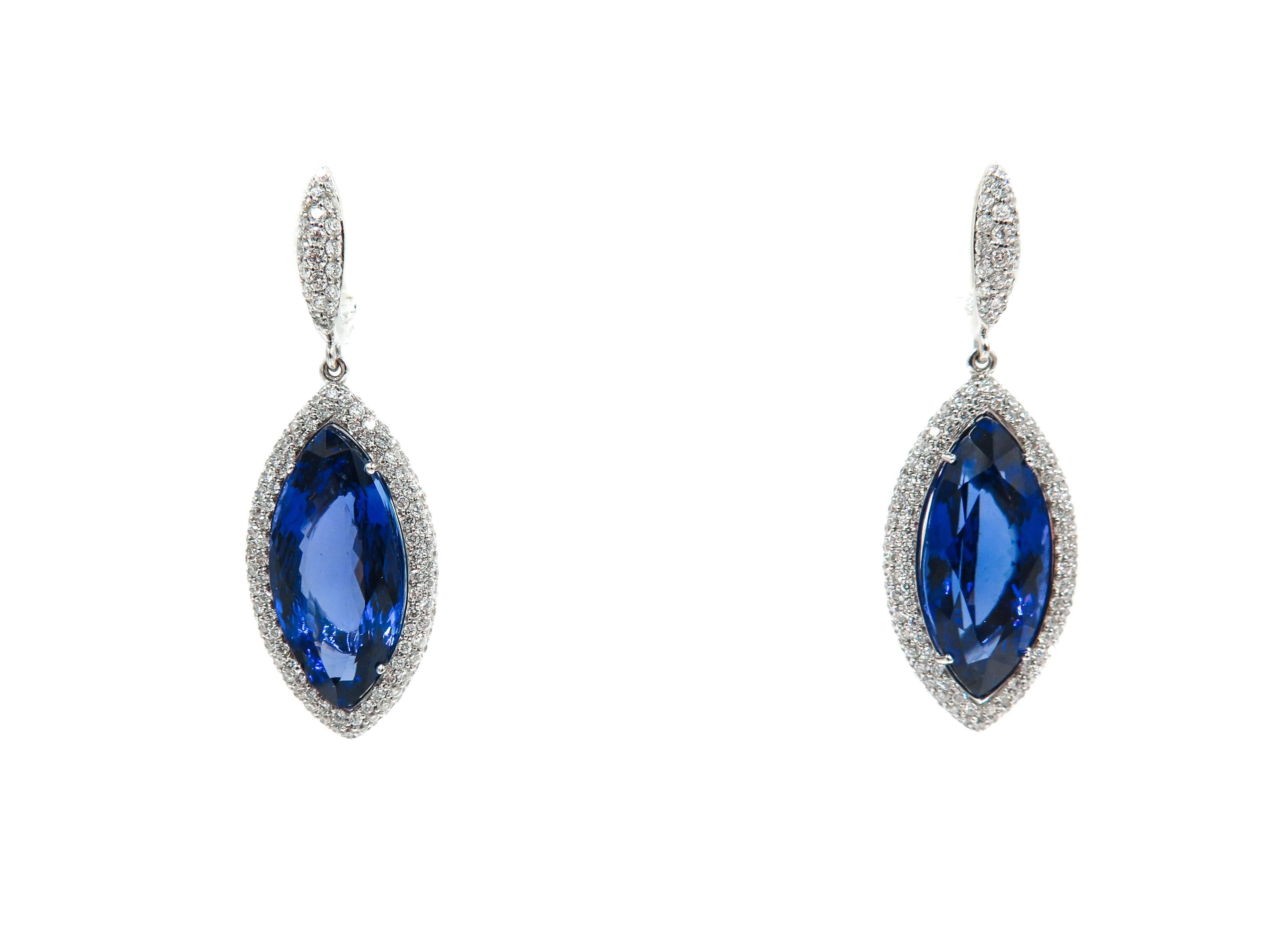 Modern Tanzanite Diamond Drop Earrings