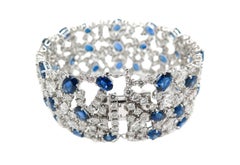 Sapphire Diamond Wide White Gold Bracelet