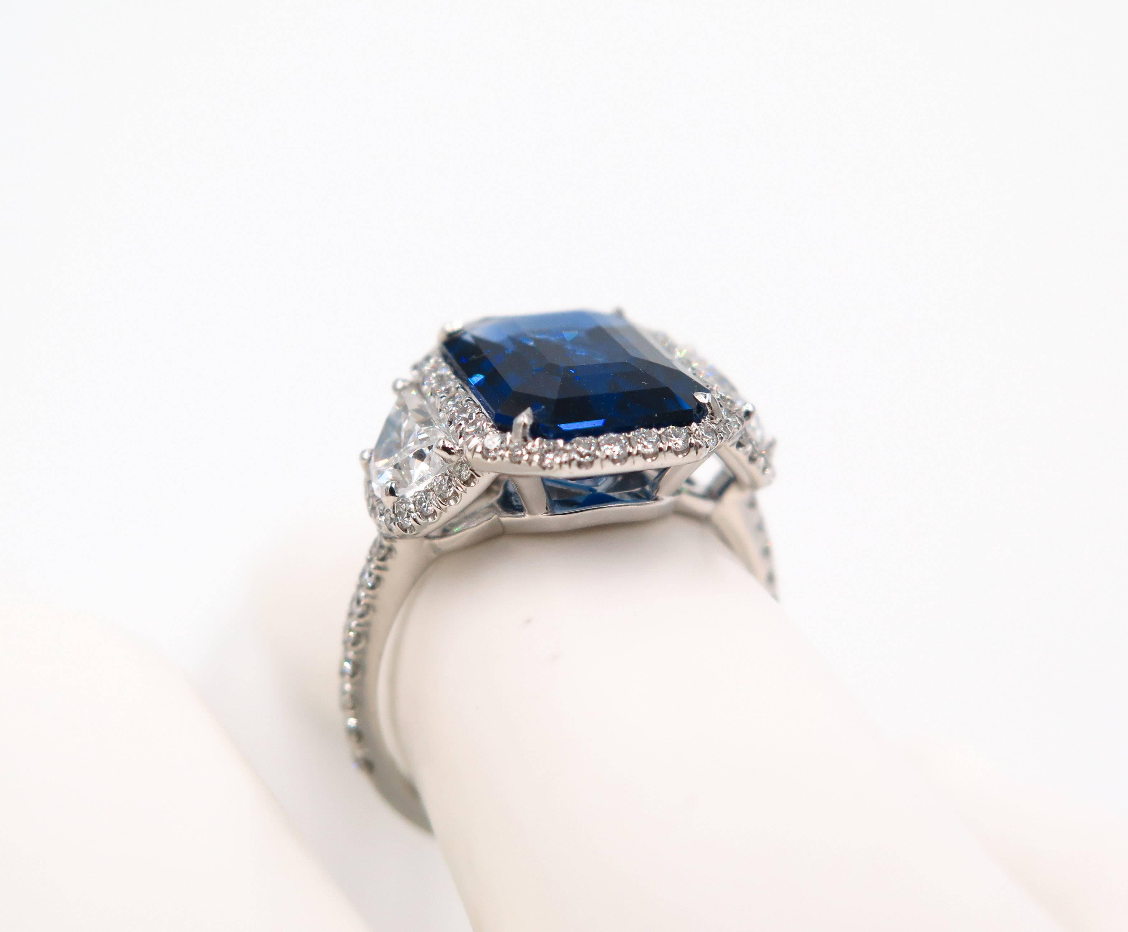 Certified Unheated Ceylon Sapphire and Diamond Platinum Ring 5