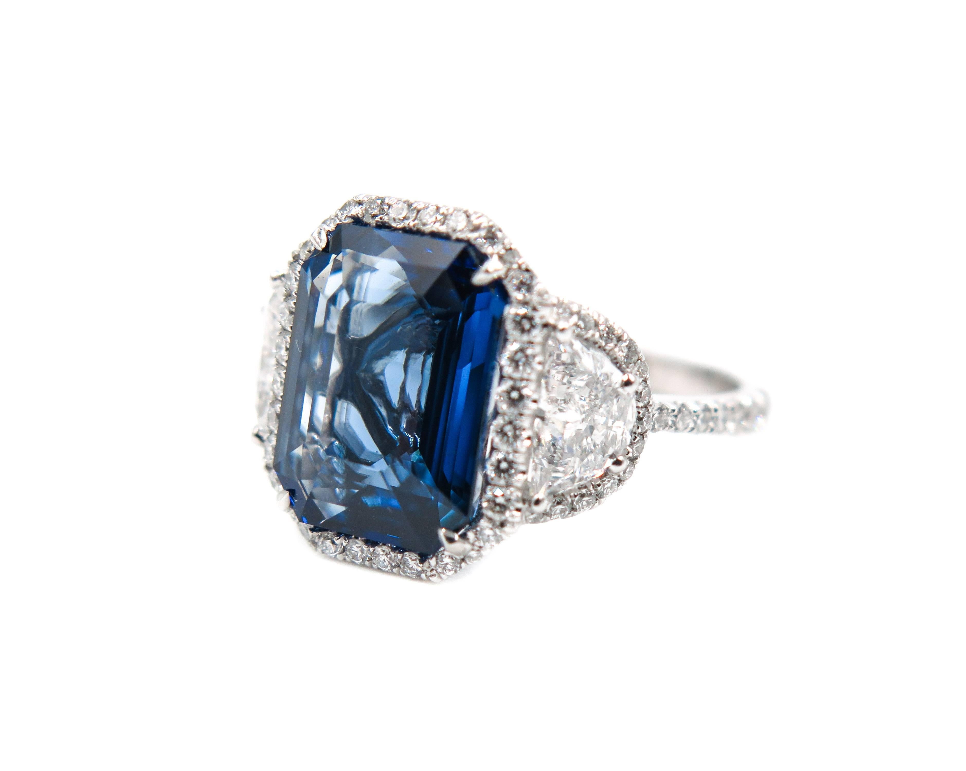 Women's Certified Unheated Ceylon Sapphire and Diamond Platinum Ring