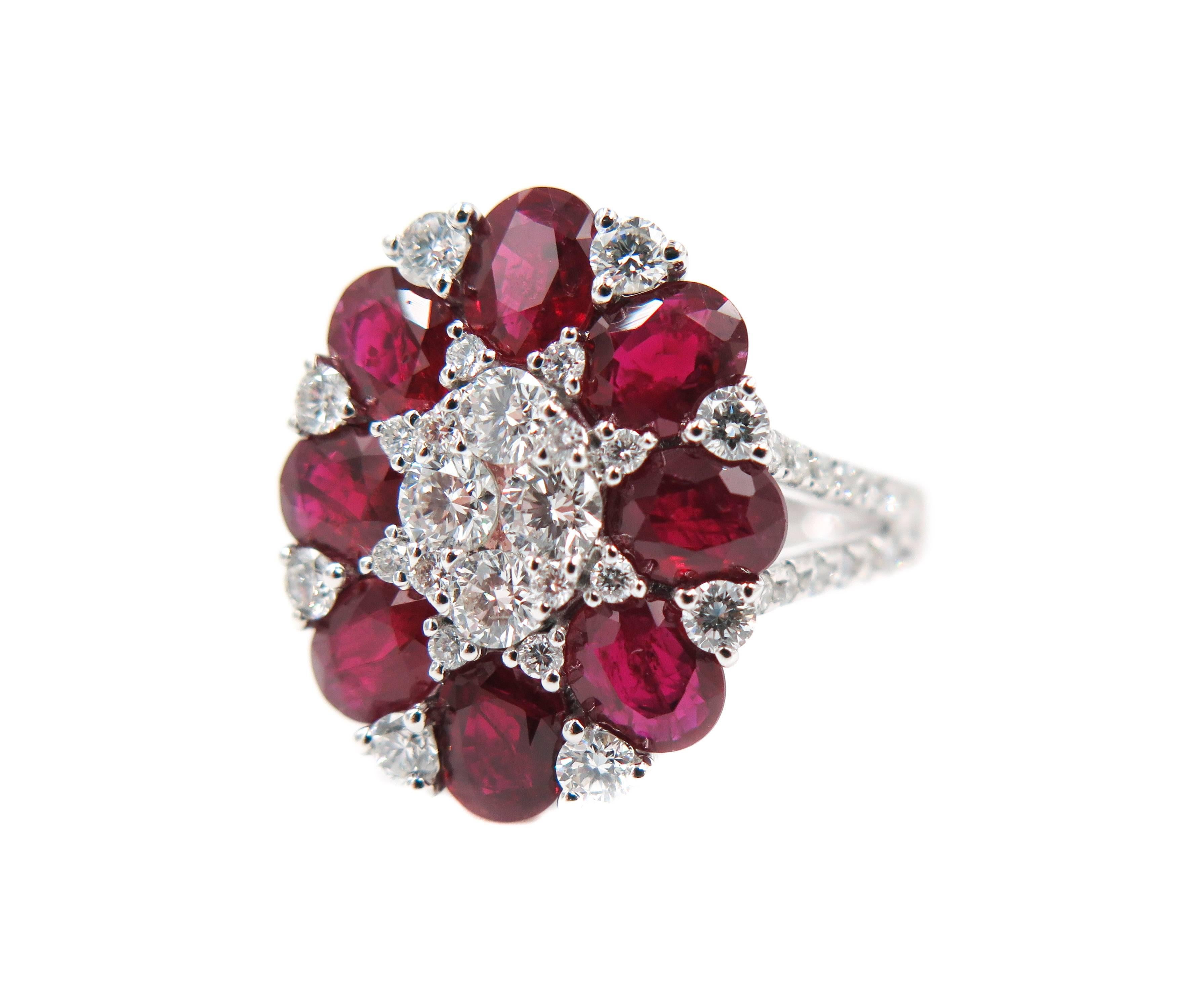 Modern Ruby and Diamond White Gold Ring